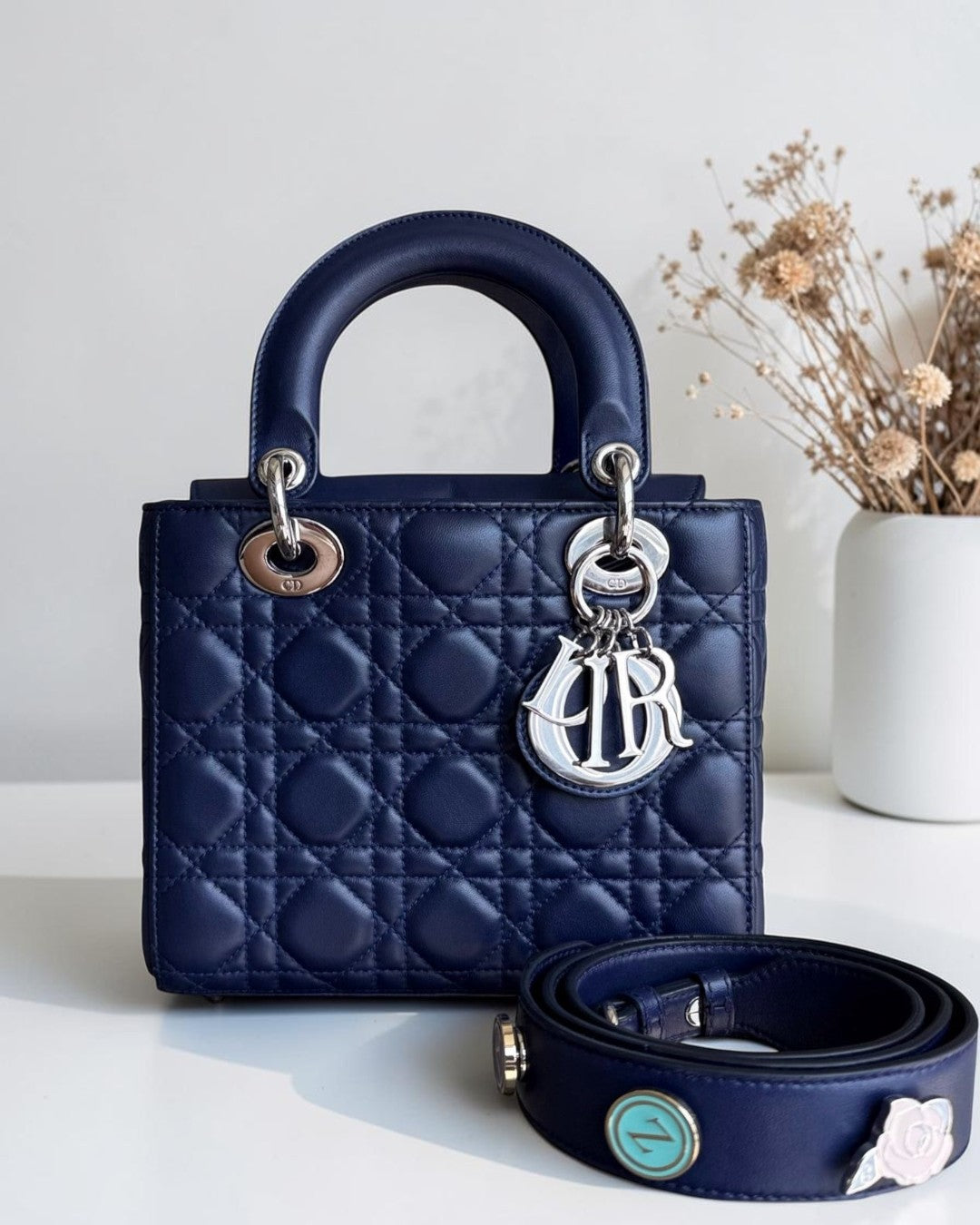 Dior Lady Small Flap - Cannage Lambskin Dark Blue Silver Hardware