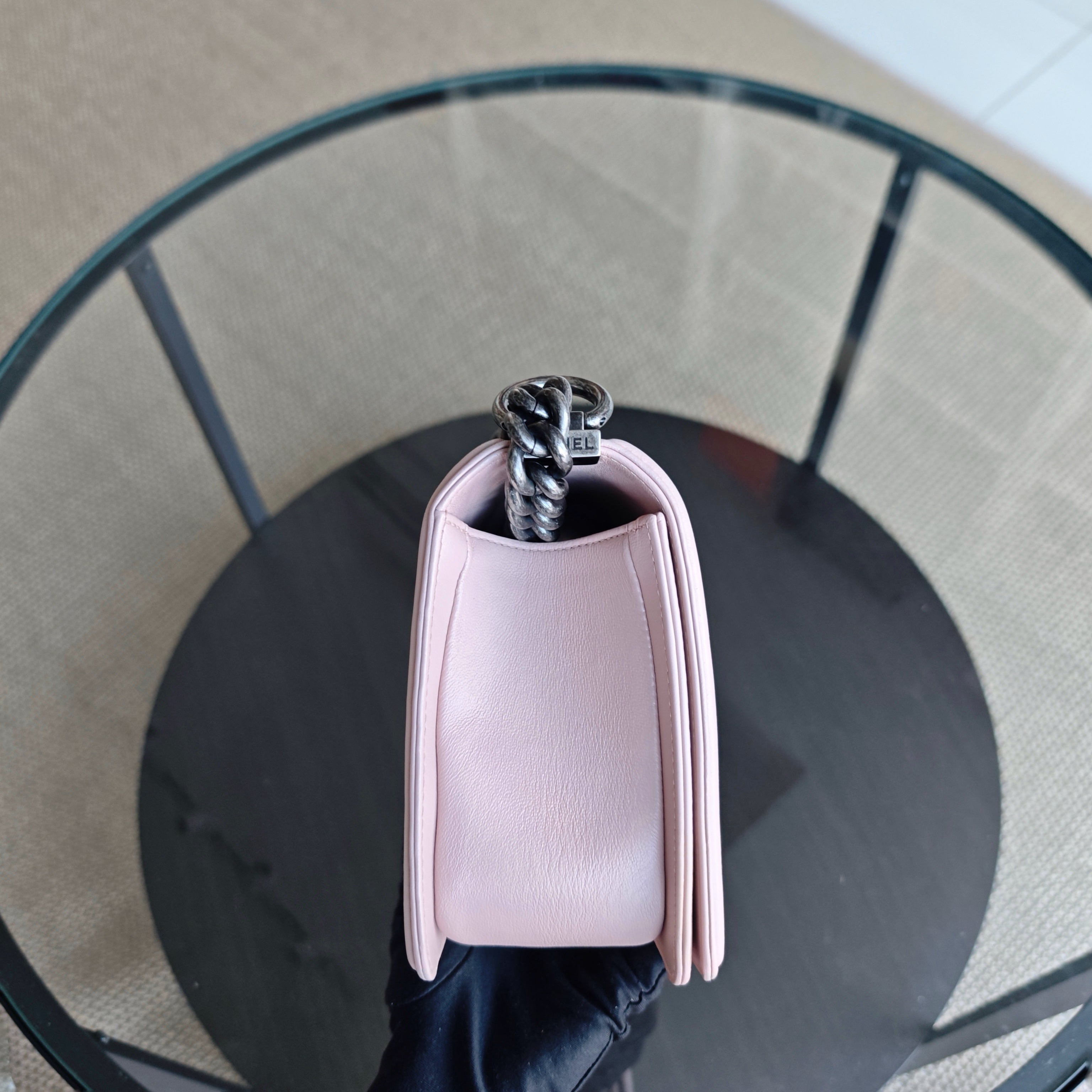 Chanel Boy Medium - Quilted Lambskin Light Sakura Pink Ruthenium Silver Hardware Series 23