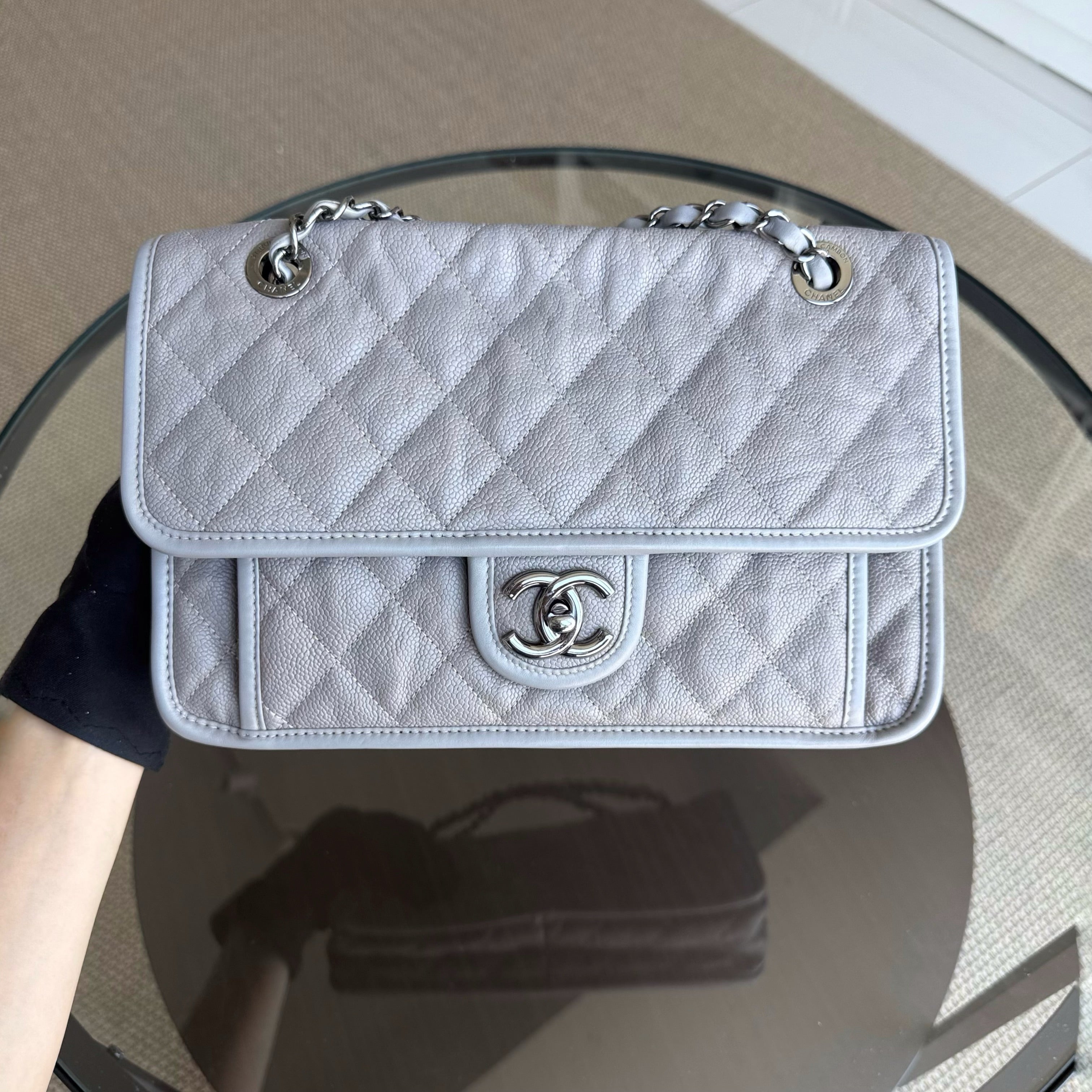 French Riviera - Caviar Quilted Grained Calfskin Grey Gray Silver Hardware Series 19