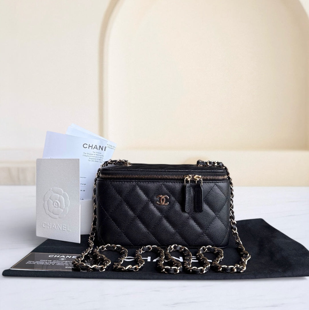 Chanel Long Vanity Classic Quilted Caviar Small Black LGHW Series 31