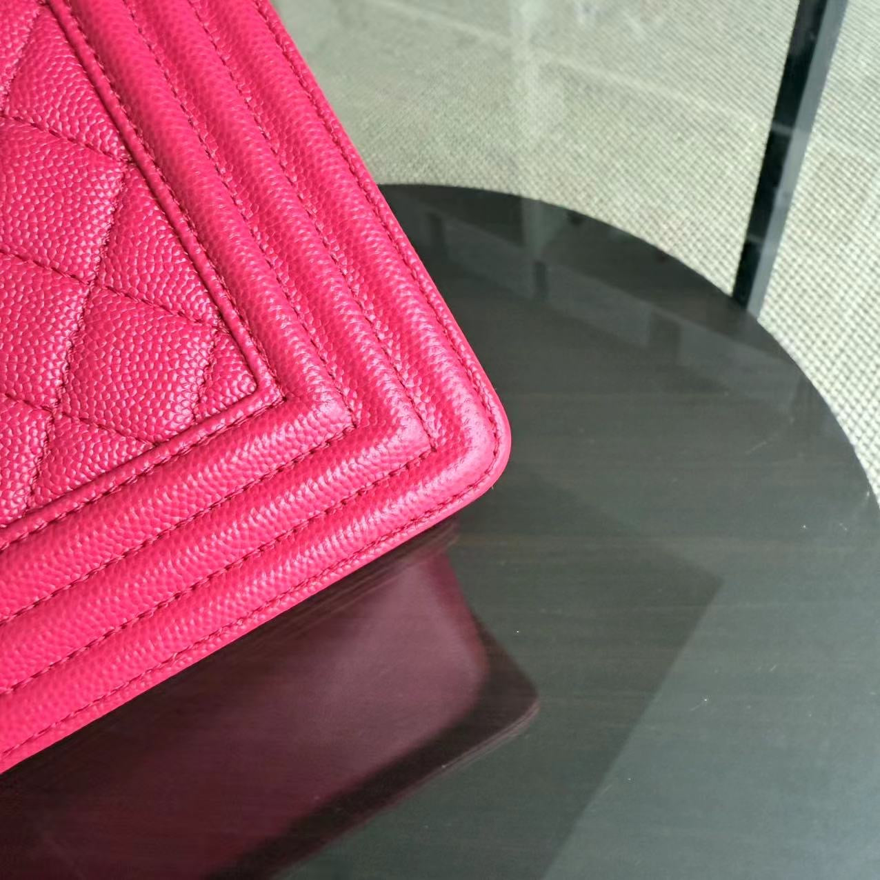 Chanel Boy Medium - Caviar 25CM Quilted Grained Calfskin Hot Pink Gold Hardware Series 23