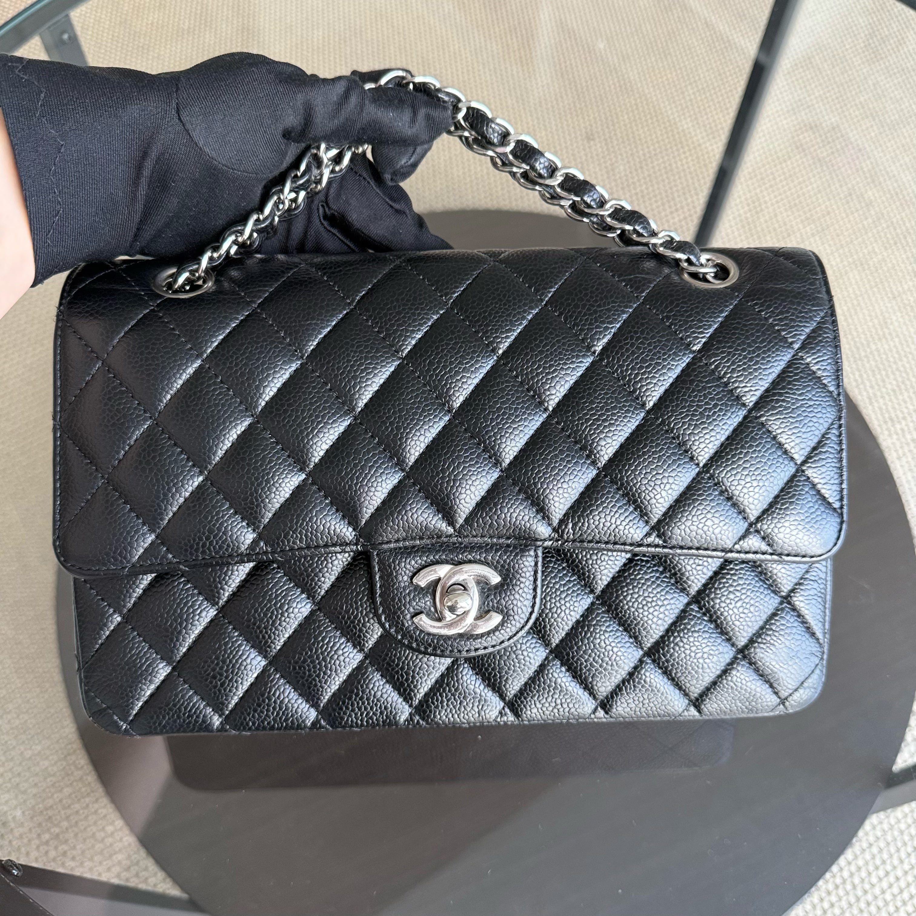 Chanel Classic Flap Medium - Caviar 25CM Quilted Black Silver Hardware Series 18