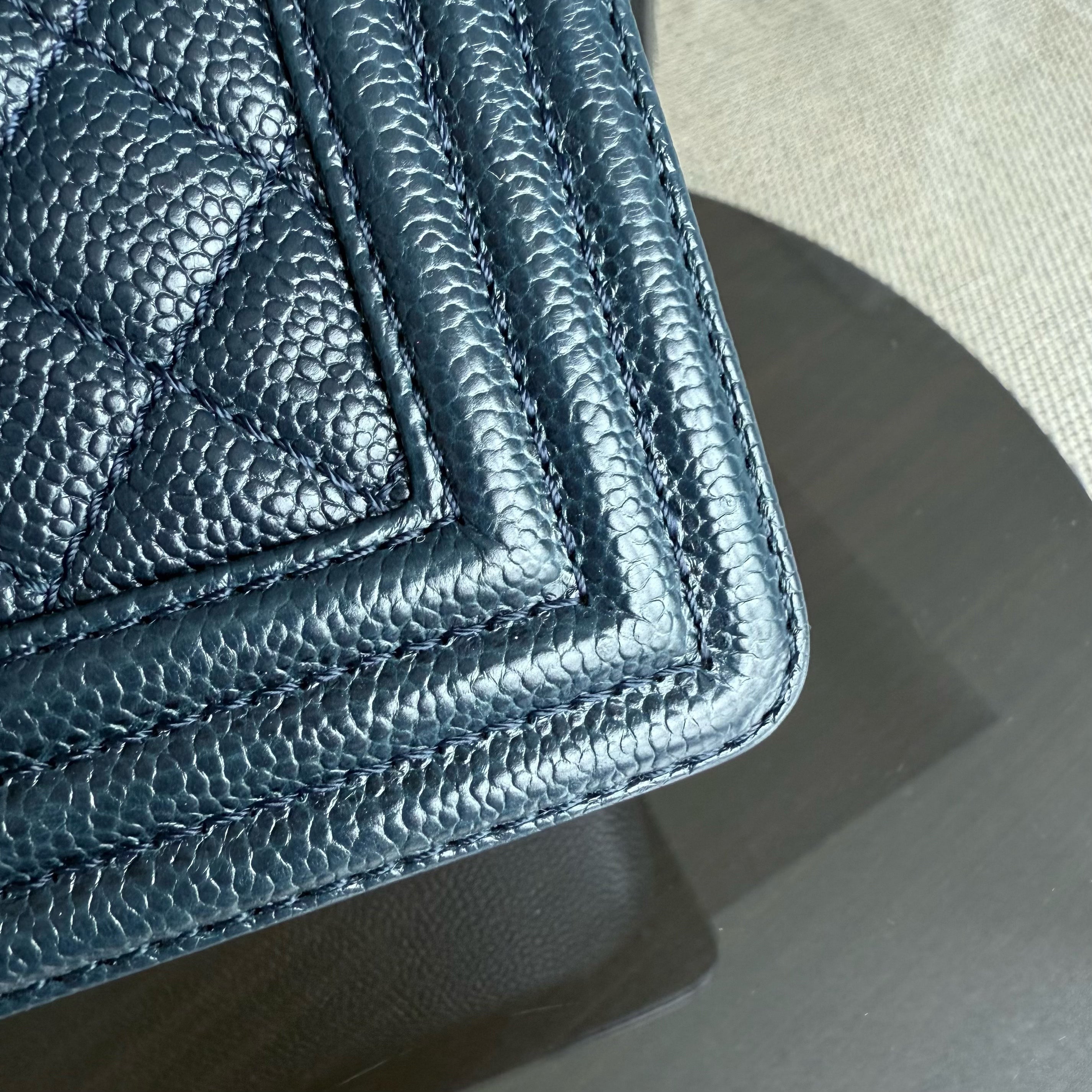 Chanel Boy New Medium - Caviar 28CM Quilted Dark Blue Ruthenium Gold Hardware Series 19