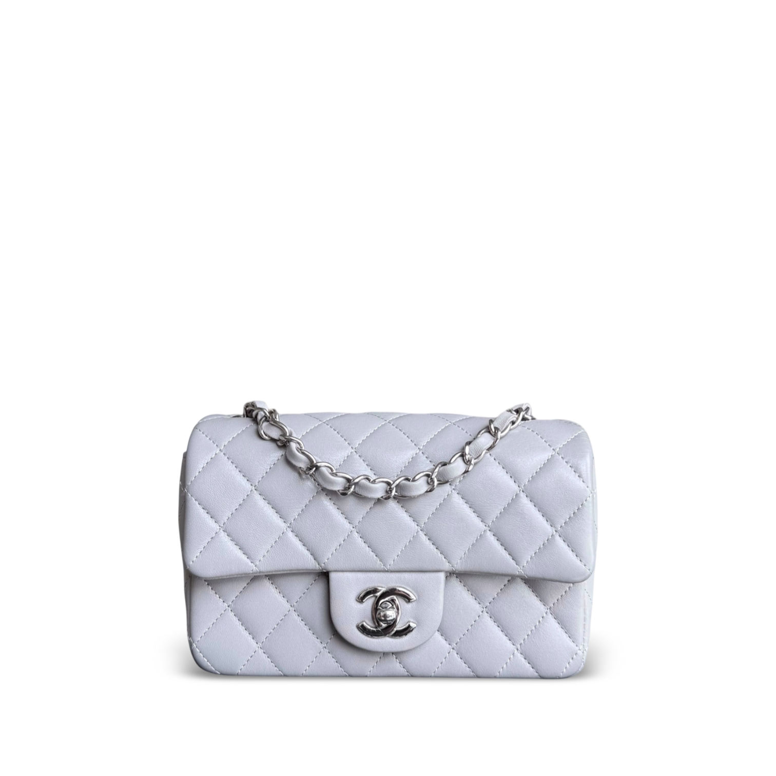 Chanel Lambskin Mini Rectangle Classic Flap - 20CM Quilted Gray Silver Hardware Microchip