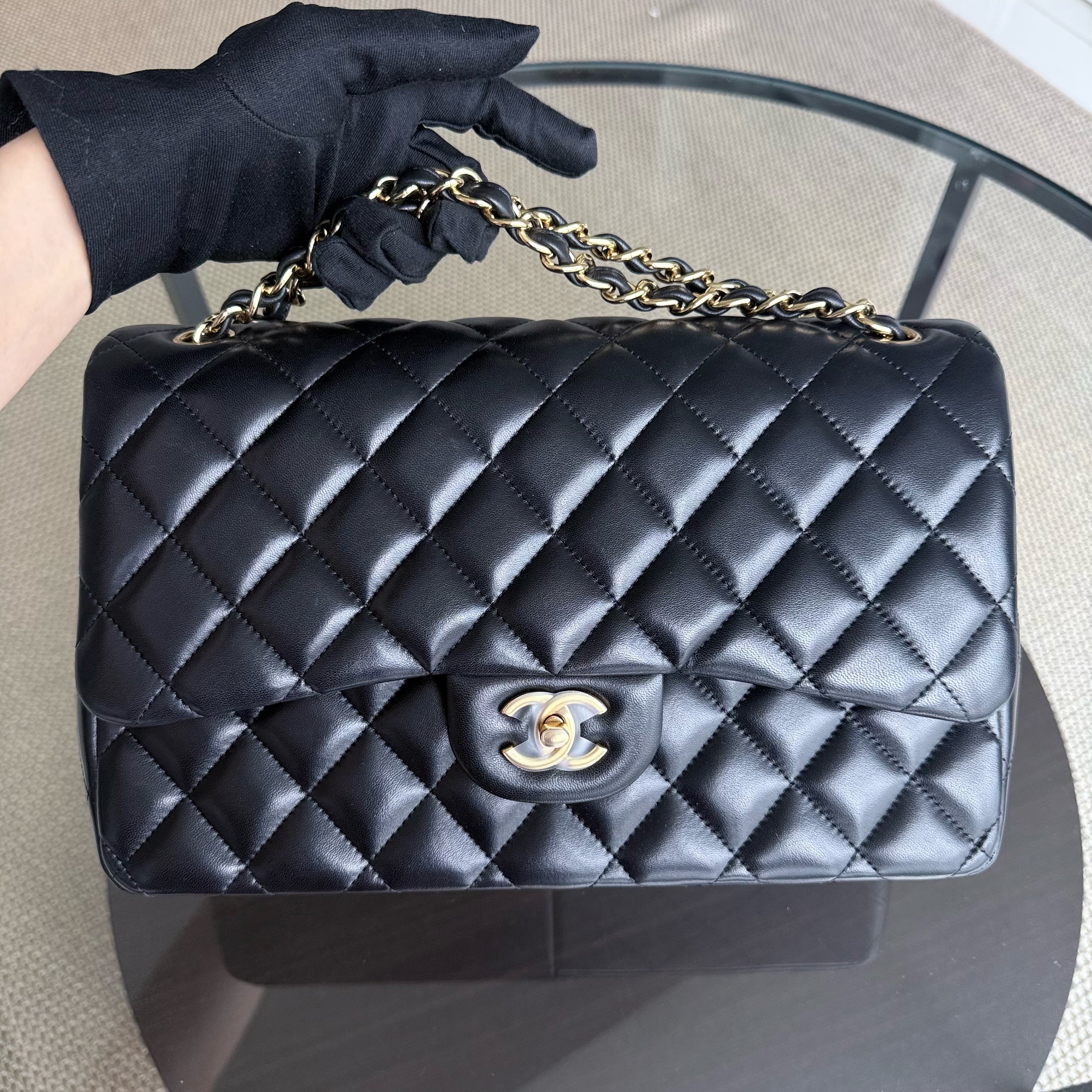 Chanel Classic Flap Jumbo - Double Flap 30CM Quilted Lambskin Black Gold Hardware Series 16