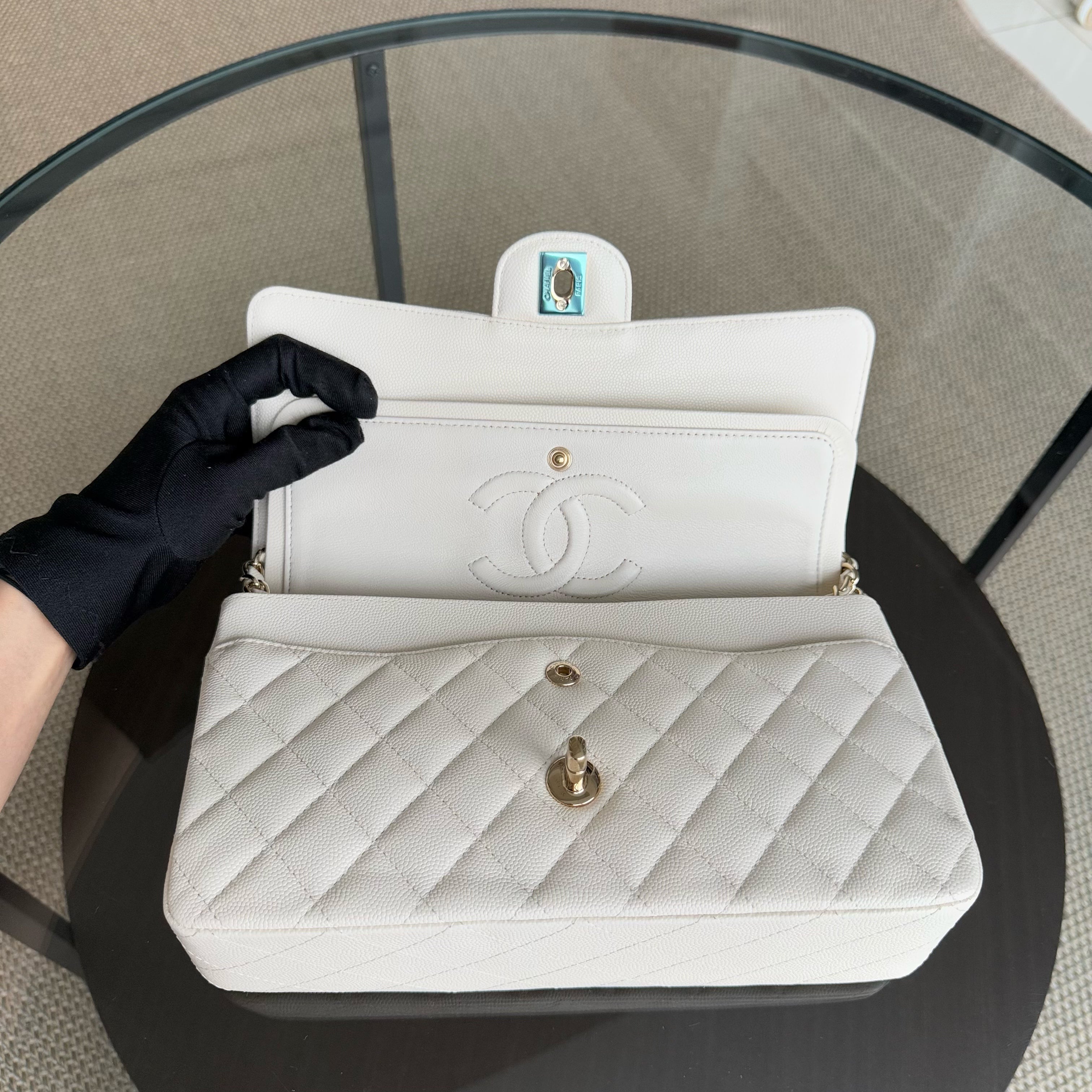 Deposit of Chanel Classic Flap Medium - Caviar 25CM Quilted Cream White Gold Hardware Series 23
