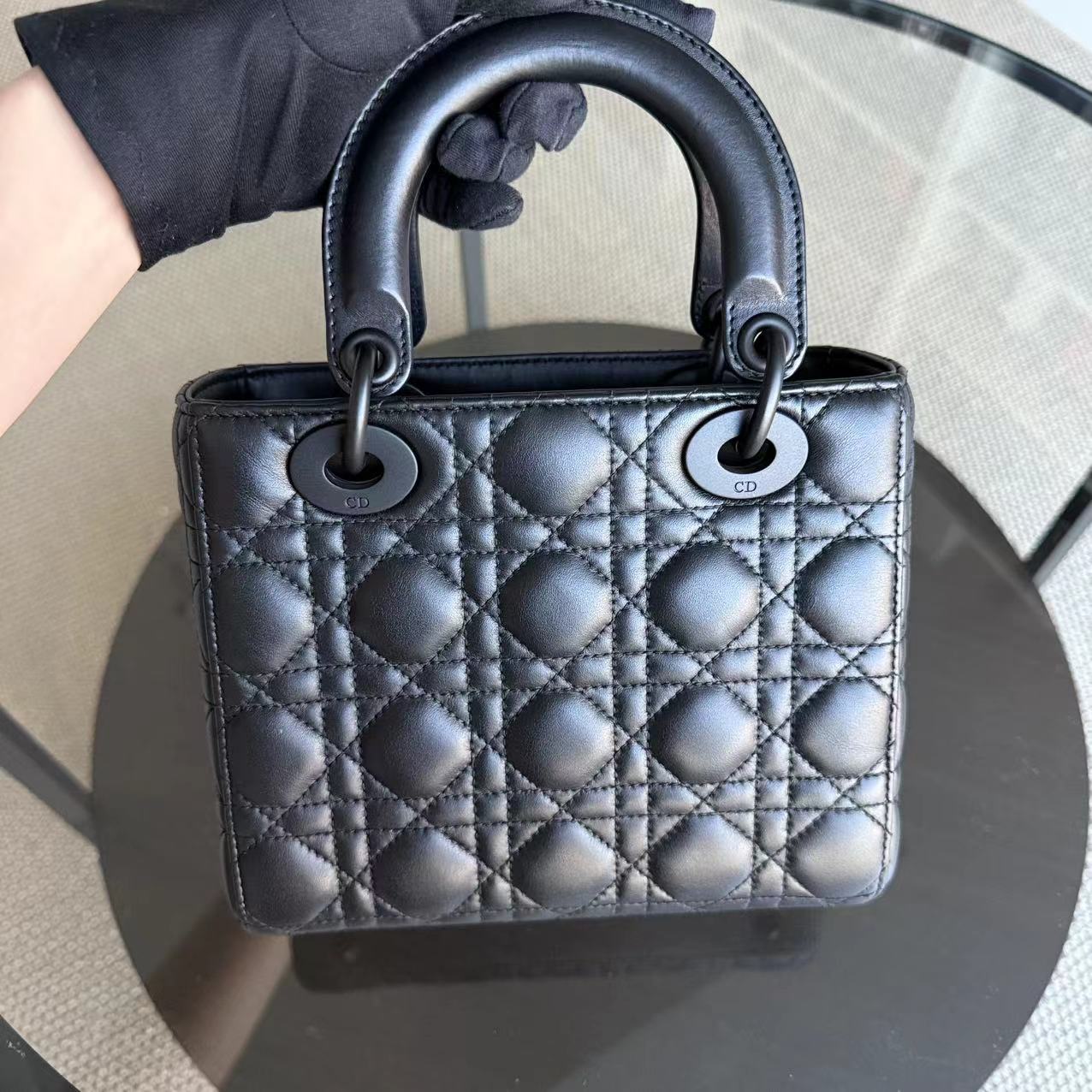 Dior Lady Small ABC - All Black Cannage Calfskin Black Hardware