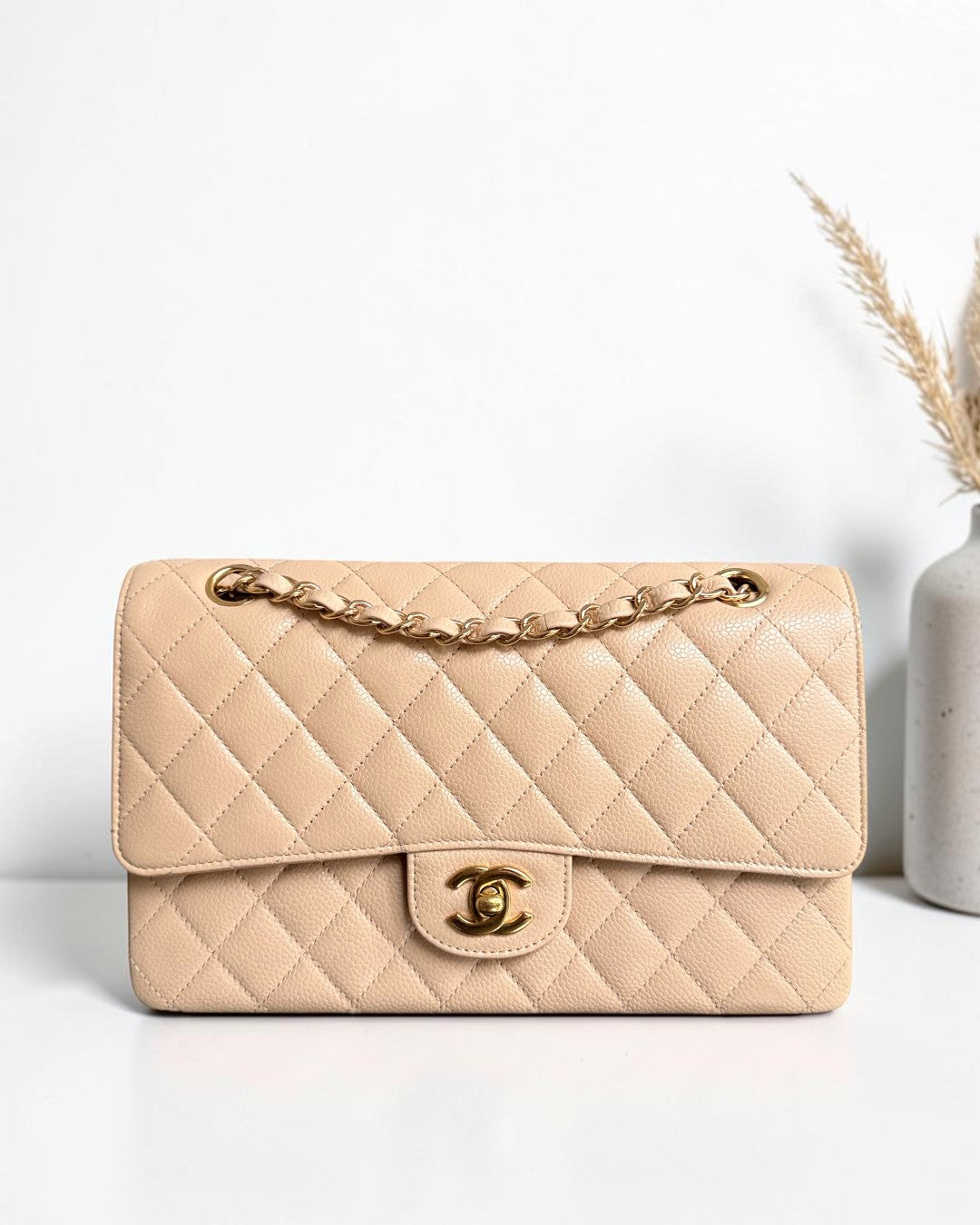Chanel Classic Flap Medium - Caviar 25CM Quilted Beige Gold Hardware Series 15
