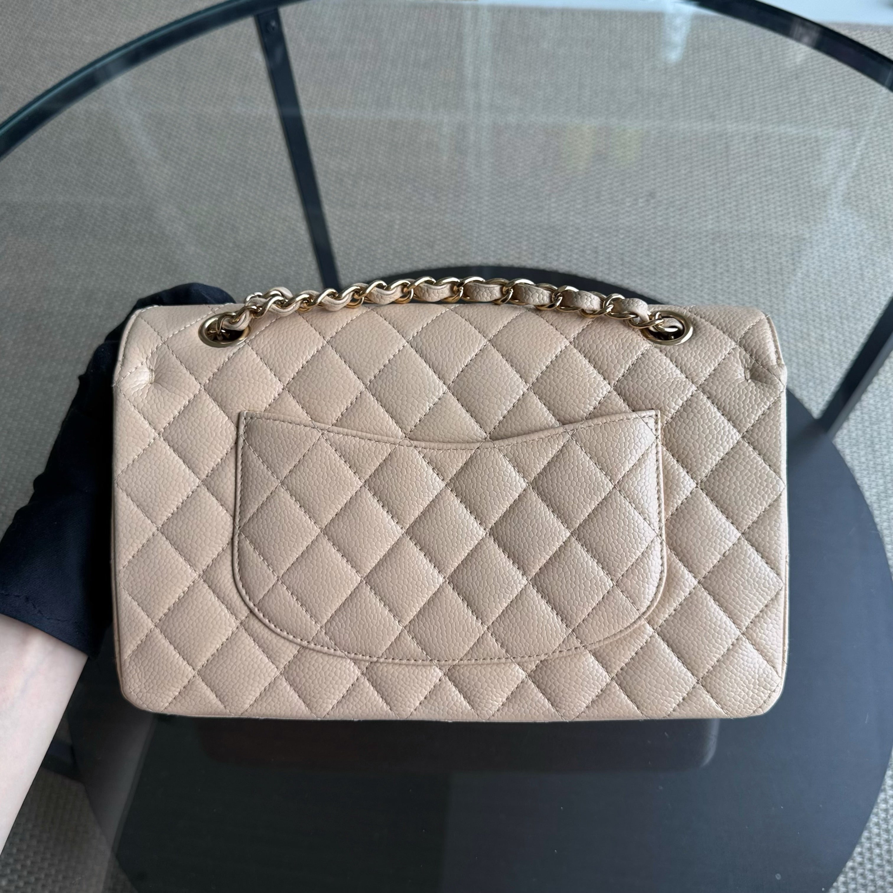 Chanel Classic Flap Medium - Caviar 25CM Quilted Grained Calfskin Beige Gold Hardware Series 16