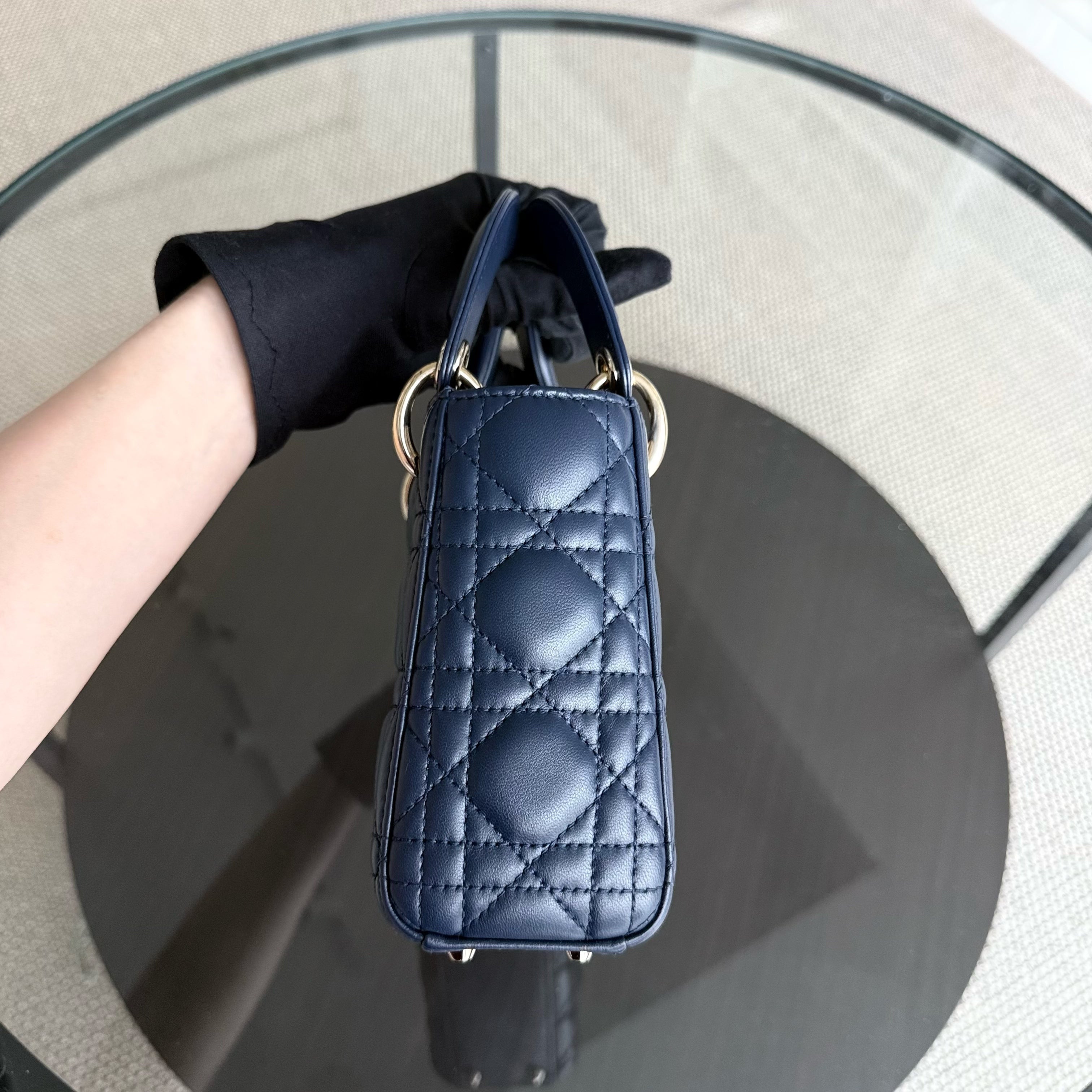 Dior Lady Mini - Cannage Lambskin Dark Blue Gold Hardware Adjustable Strap