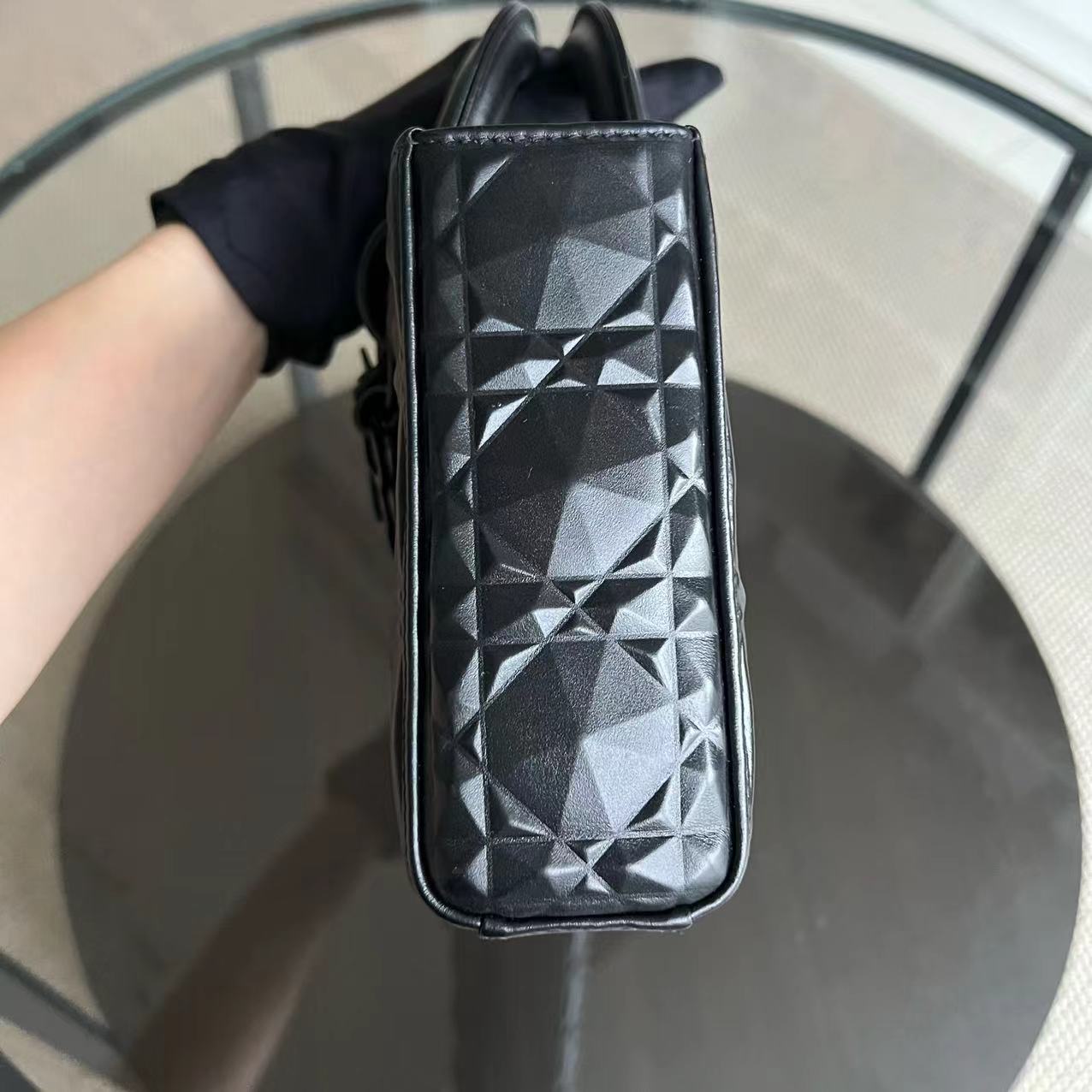 Dior D-Joy Medium - Black Cannage Dimond Motif All Black Hardware