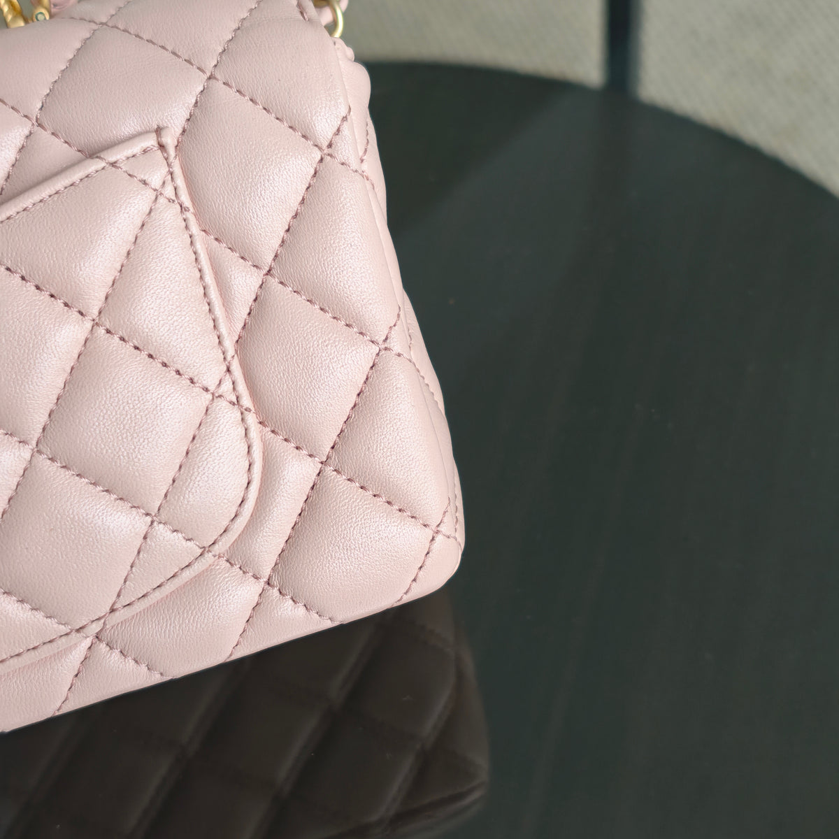 Chanel Classic Flap Mini Top Handle -Quilted Lambskin Gold Hardware Microchip