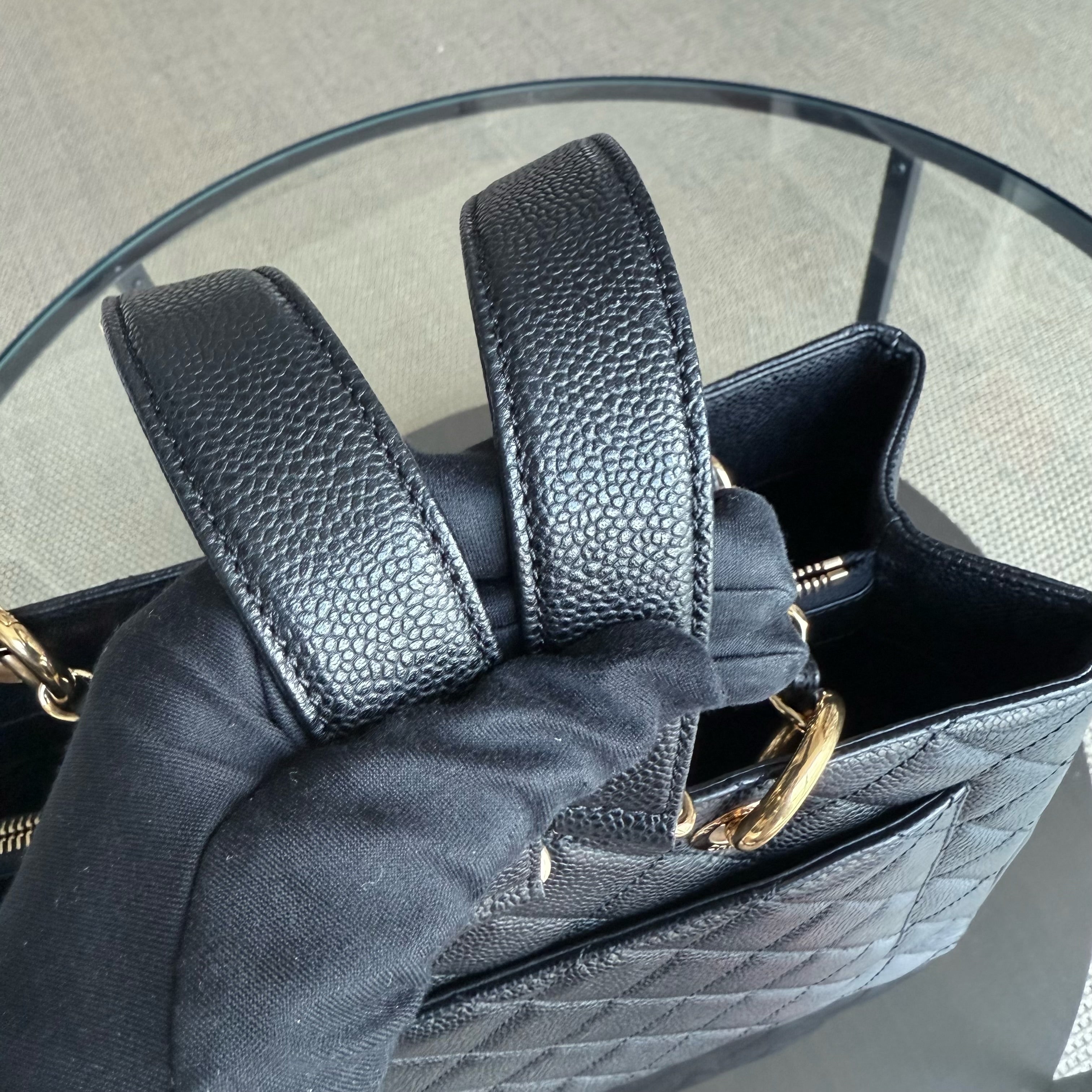 Chanel GST Grand Shopping Tote - Caviar Quilted Grained Calfskin Black Gold Hardware Series 18