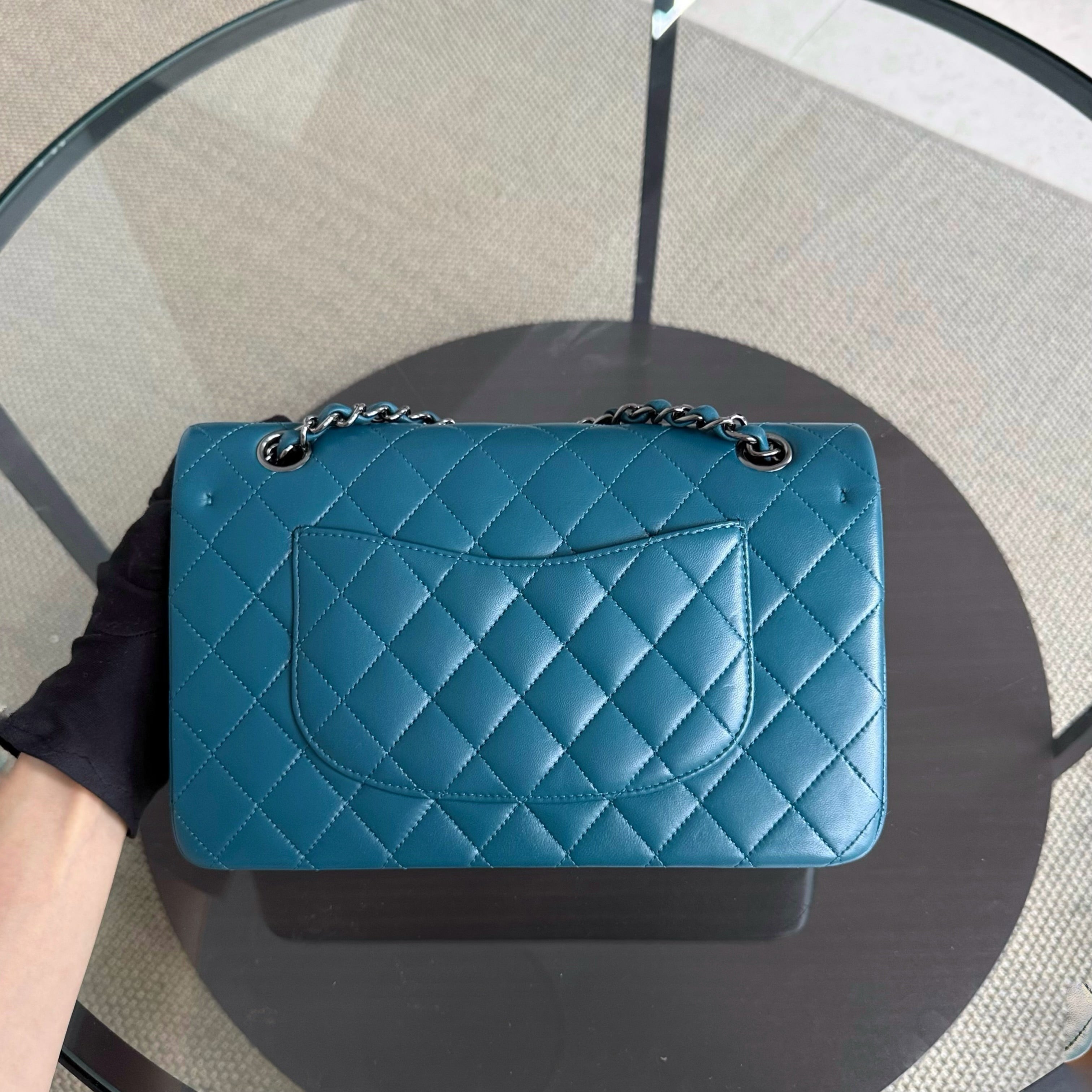 Chanel Classic Flap Medium - 25CM Lambskin Quilted Turquoise Dark Silver Hardware Series 15