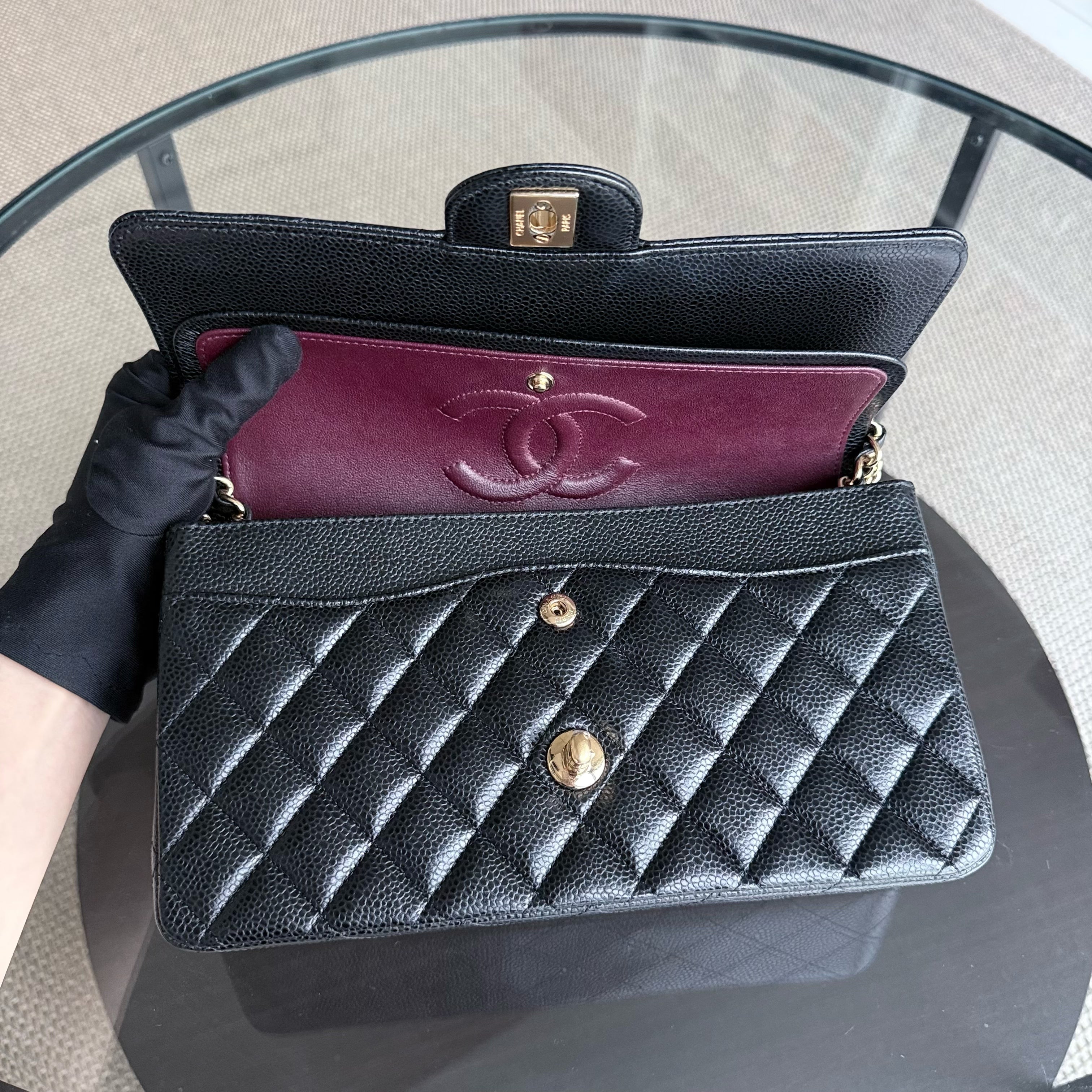 Chanel Classic Flap Medium - Caviar 25CM Quilted Grained Calfskin Black Gold Hardware Series 24