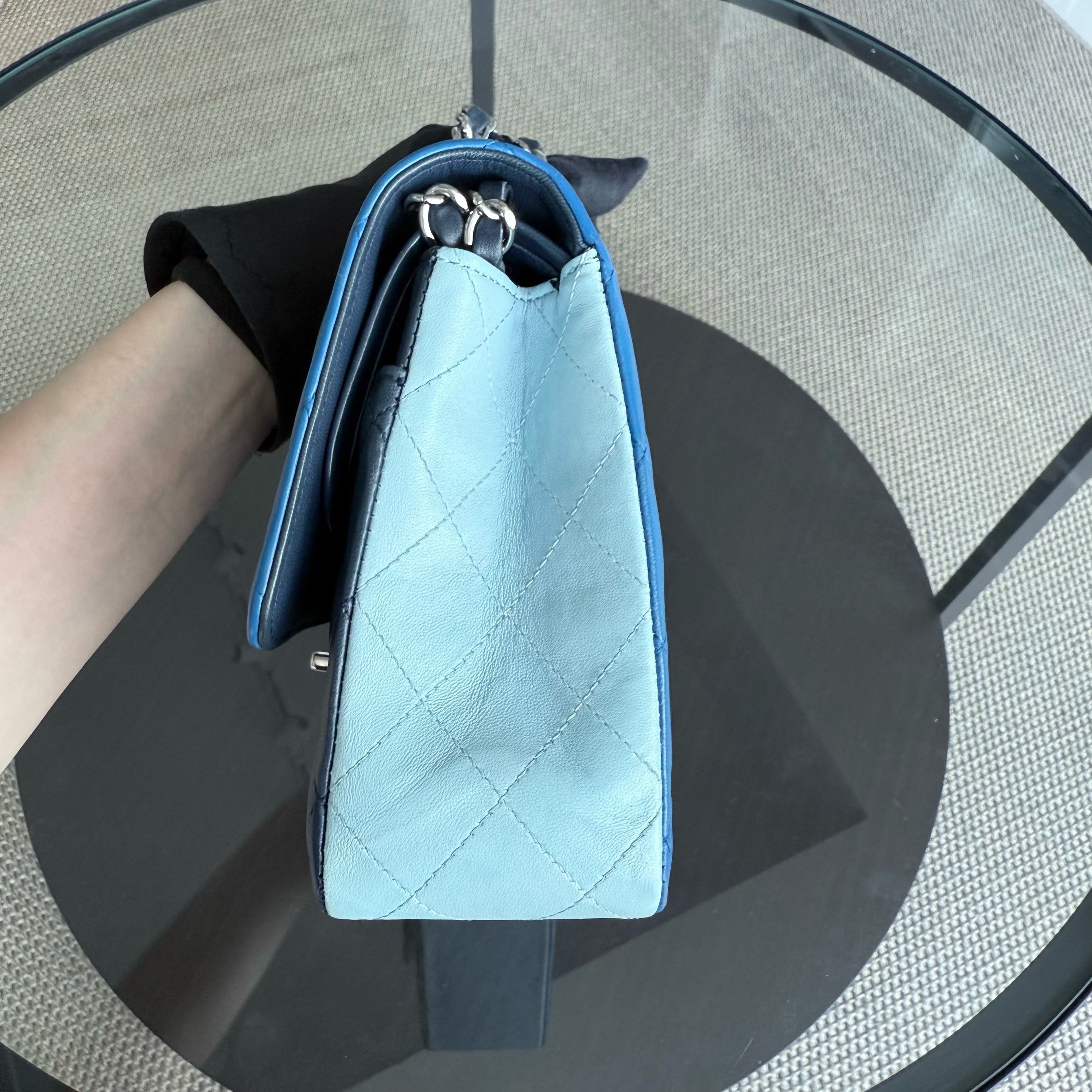 Chanel Classic Flap Medium - 25CM Quilted Lambskin Tri-Color Blue Silver Hardware Series 22