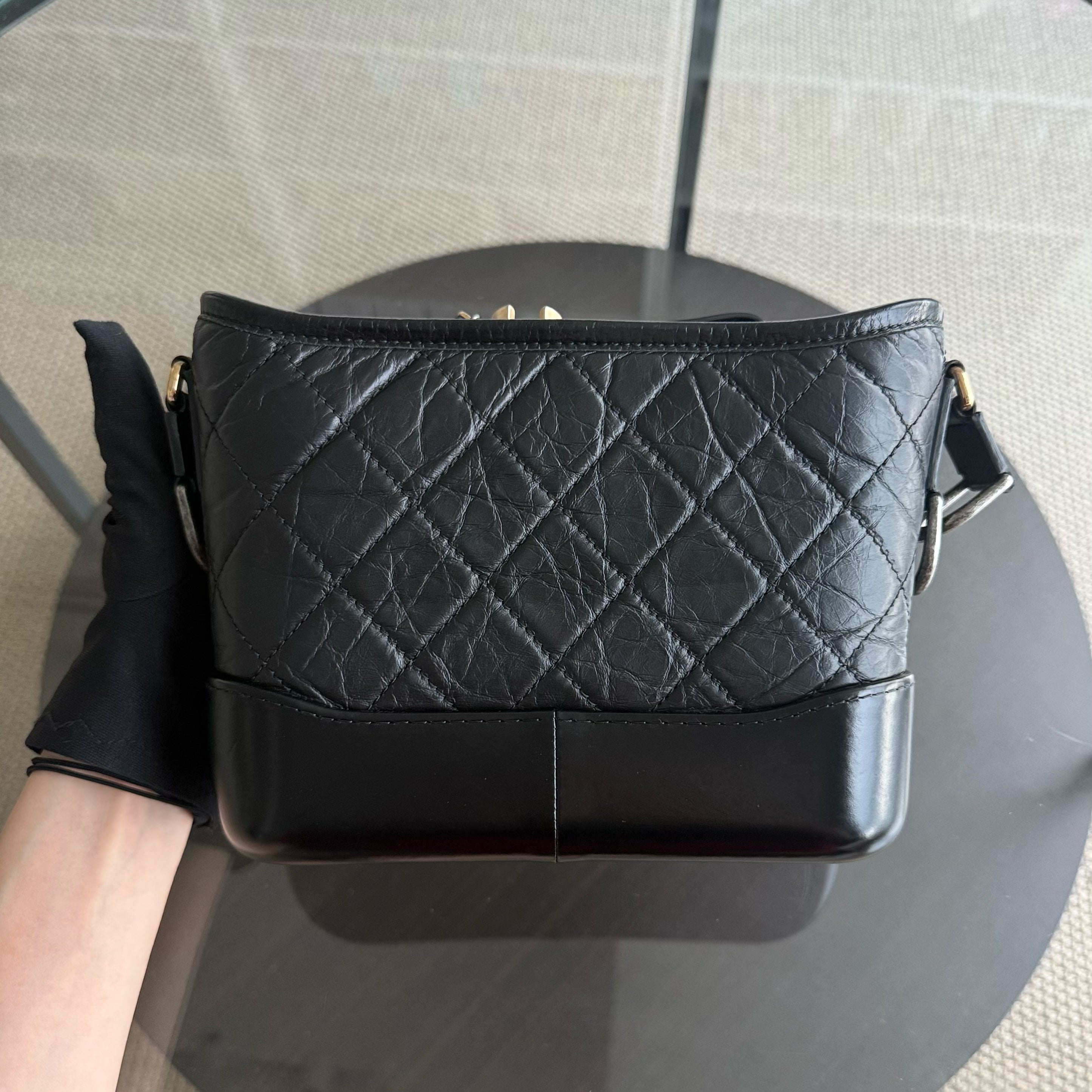 Chanel Gabrielle Small - Quilted Aged Calfskin Black Two-tone Gold Hardware