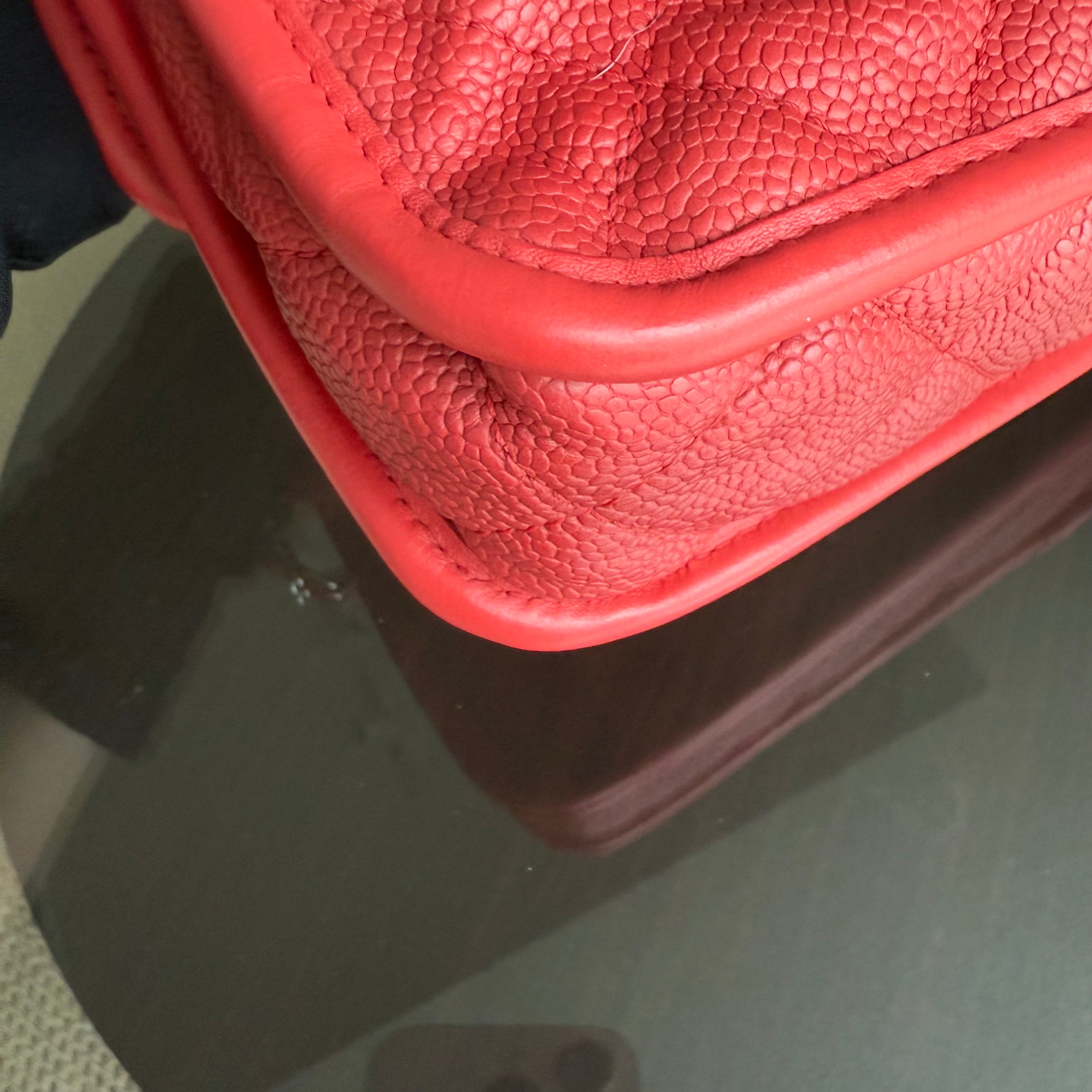 Chanel French Riviera - Caviar 29CM Quilted Seasonal Flap Red Silver Hardware Series 15
