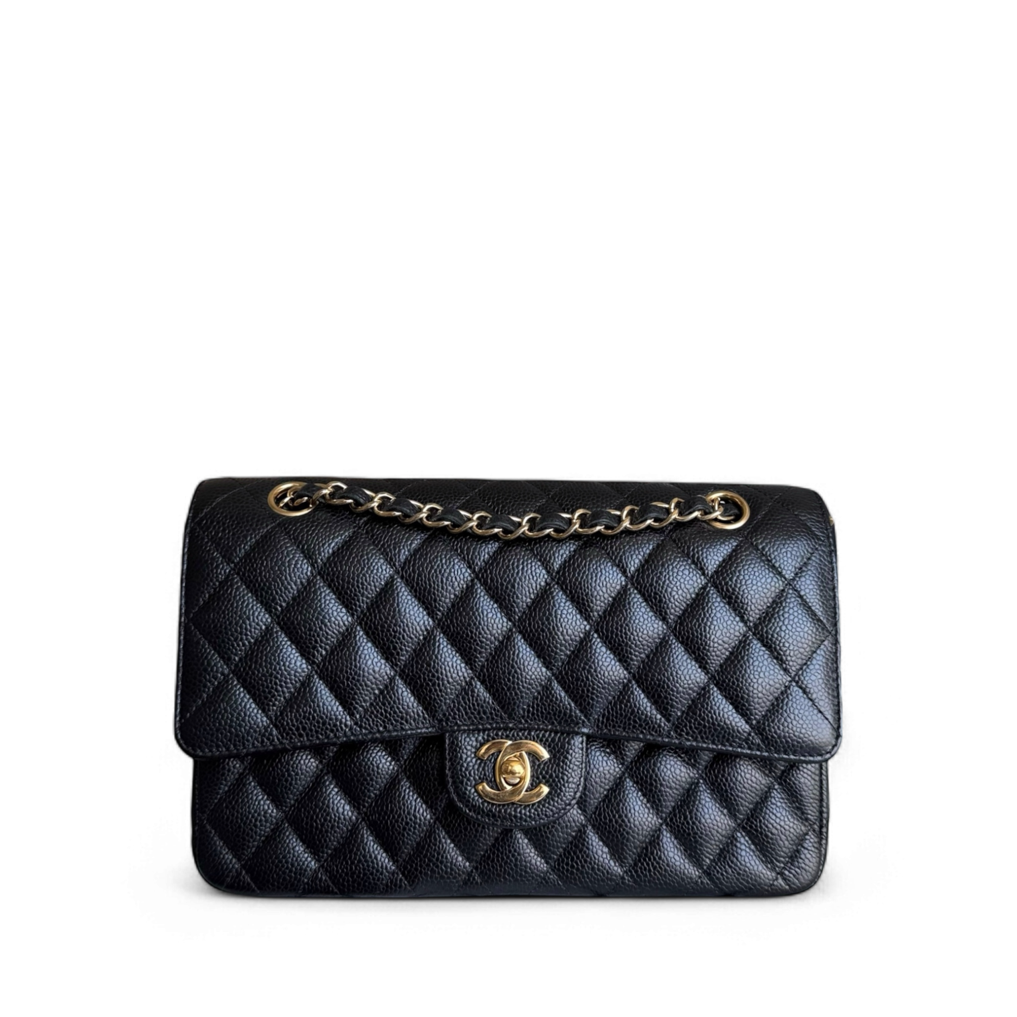 Chanel Classic Flap Medium - Caviar 25CM Quilted Black Gold Hardware Series 25