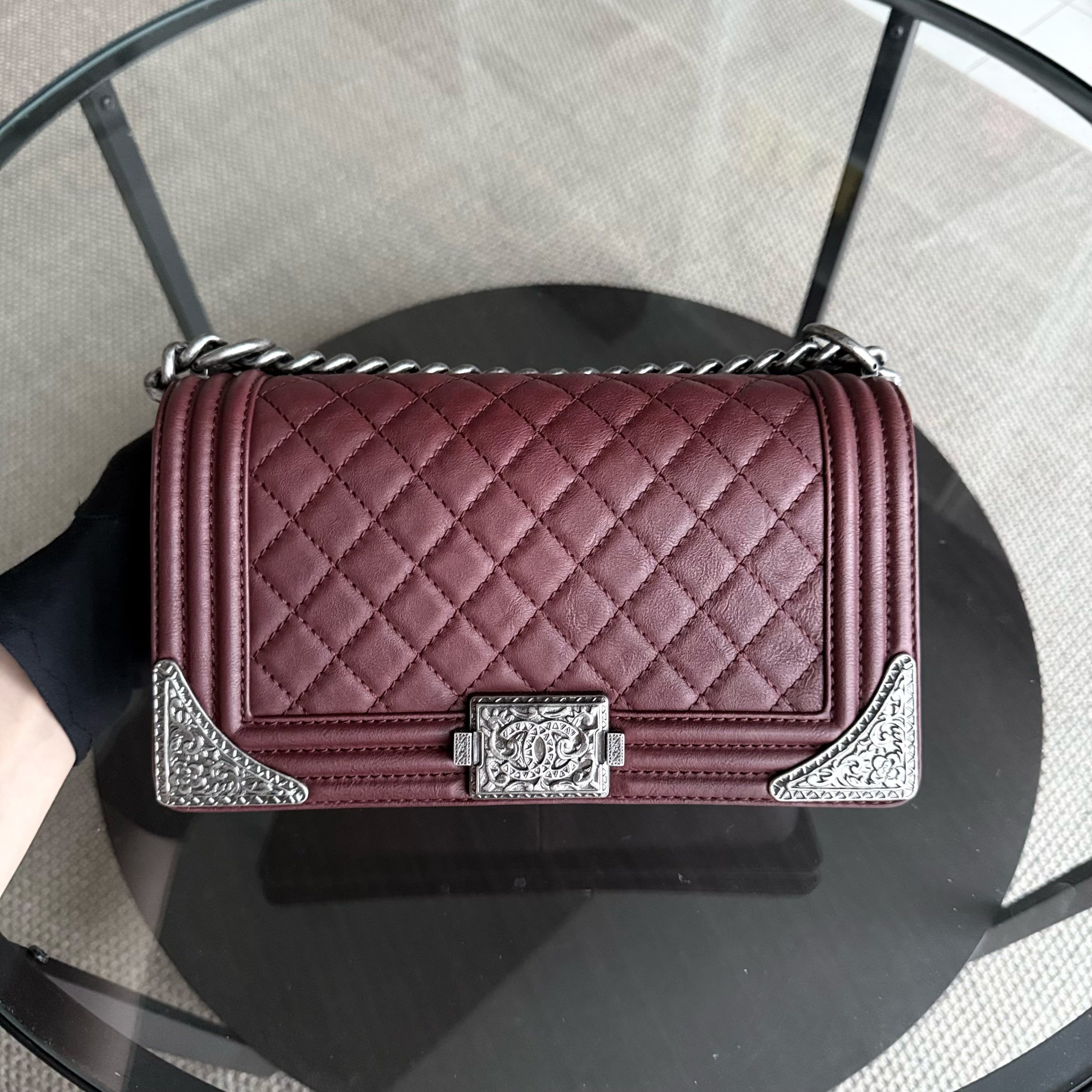 Chanel Boy Medium - 25CM Quilted Limited Edition Paris-Dallas Metal Edge Grained Calfskin Black Silver Hardware Series 19