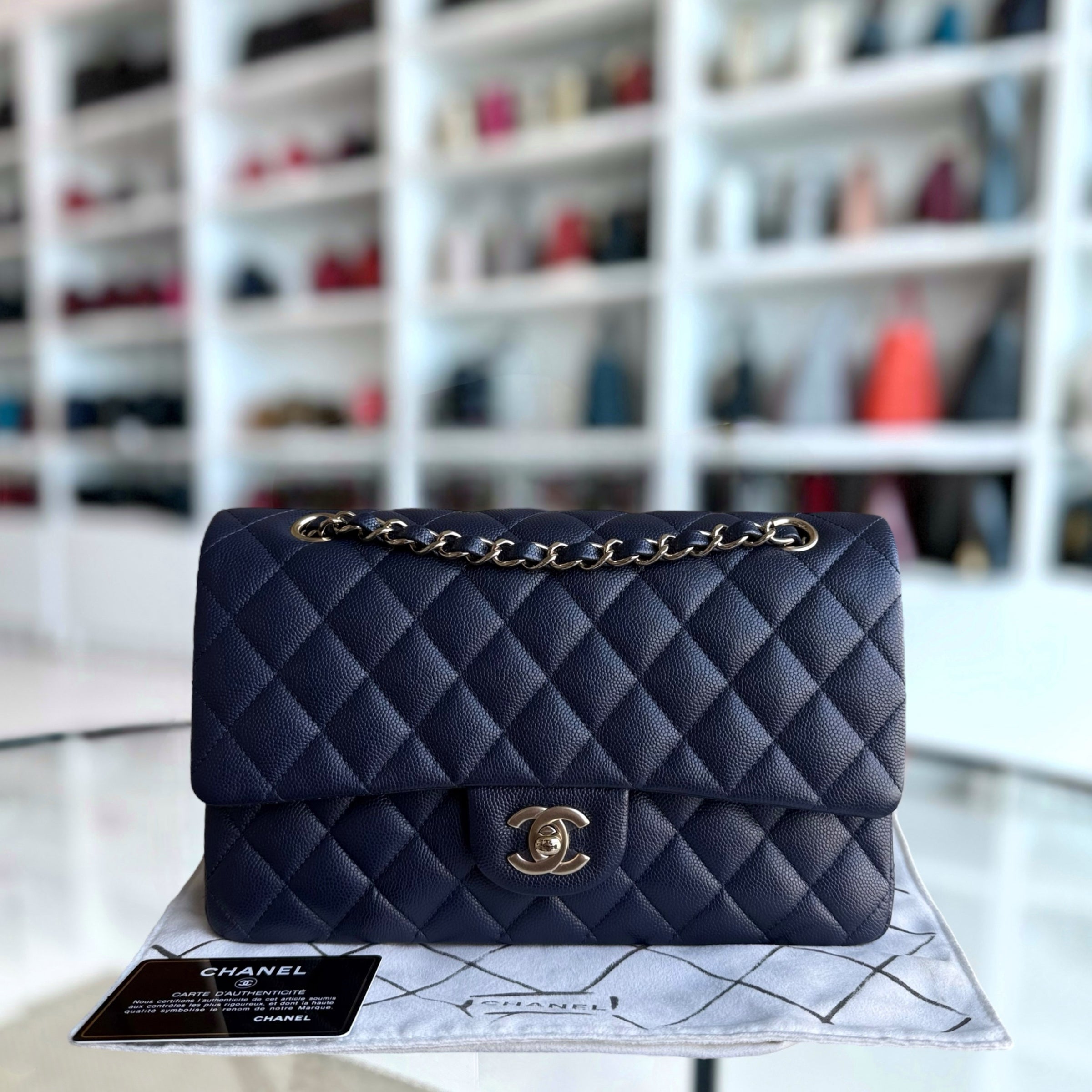 Chanel Classic Flap Medium - Caviar 25CM Quilted Midnight Blue Gold Hardware Series 31