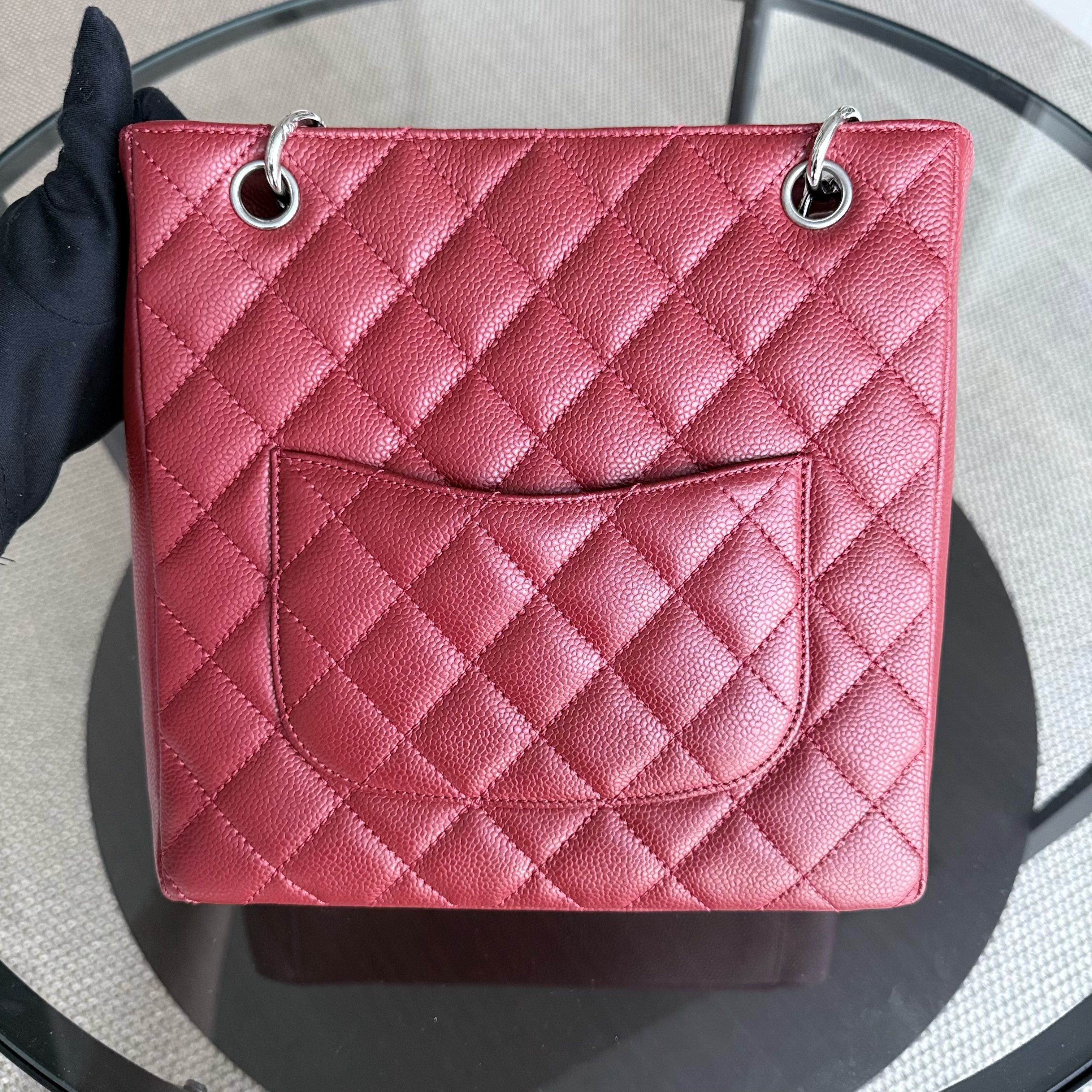 Chanel PST Petite Shopping Tote - Caviar Quilted Red Silver Hardware Series 13
