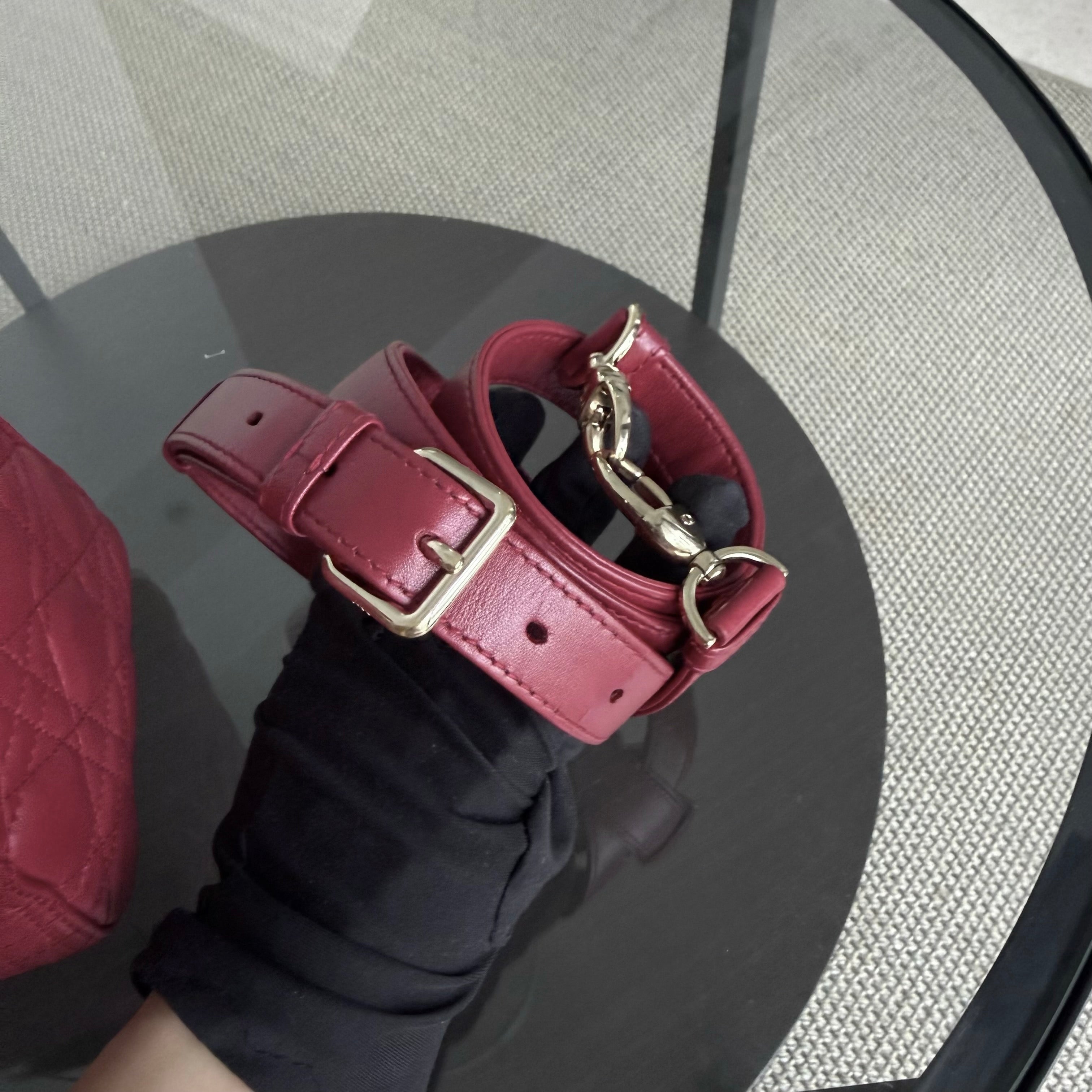 Dior Lady Medium - Cannage Lambskin Burgundy Dark Red Gold Hardware Adjustable Strap