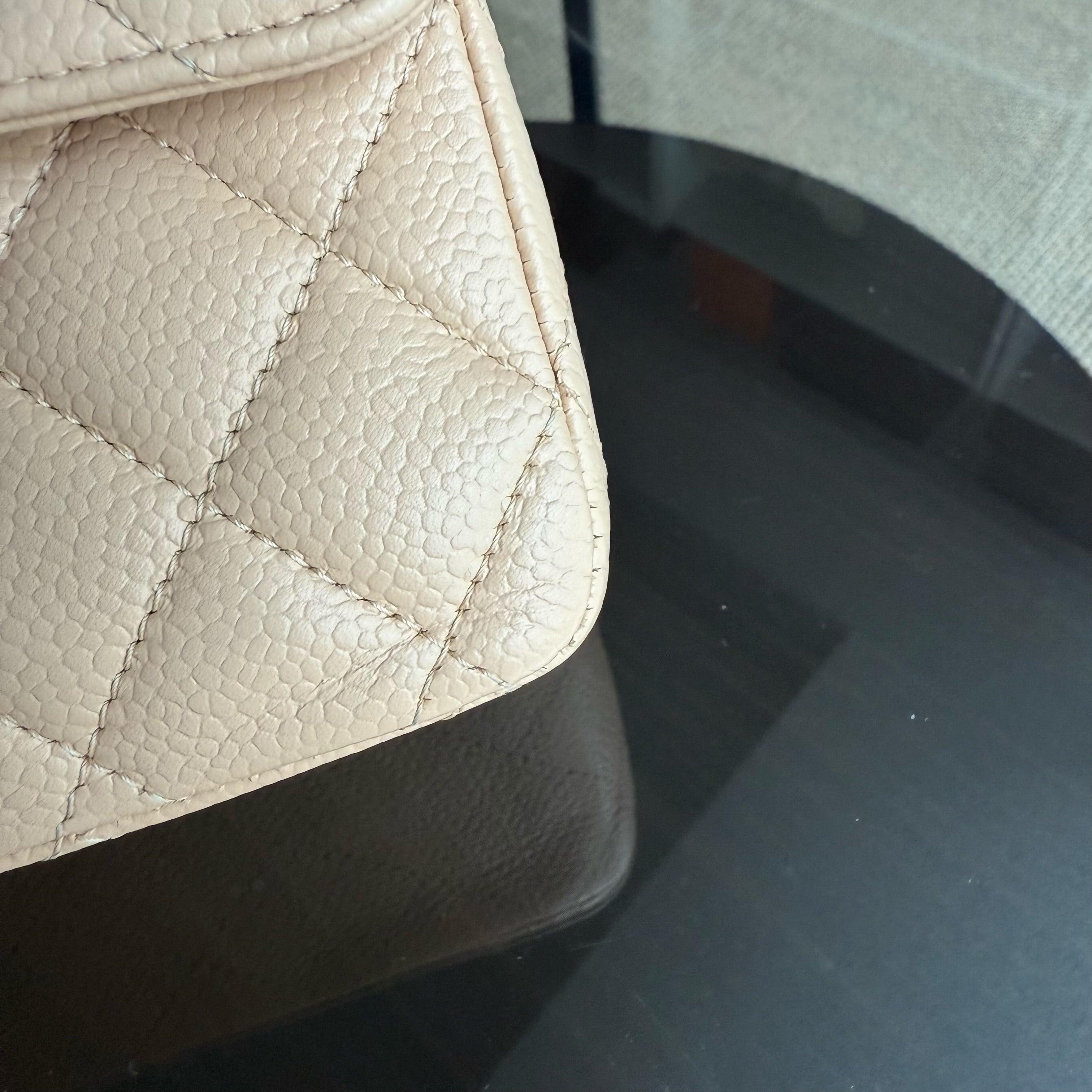 Chanel Classic Flap Medium - Caviar 25CM Quilted Grained Calfskin Beige Gold Hardware Series 16