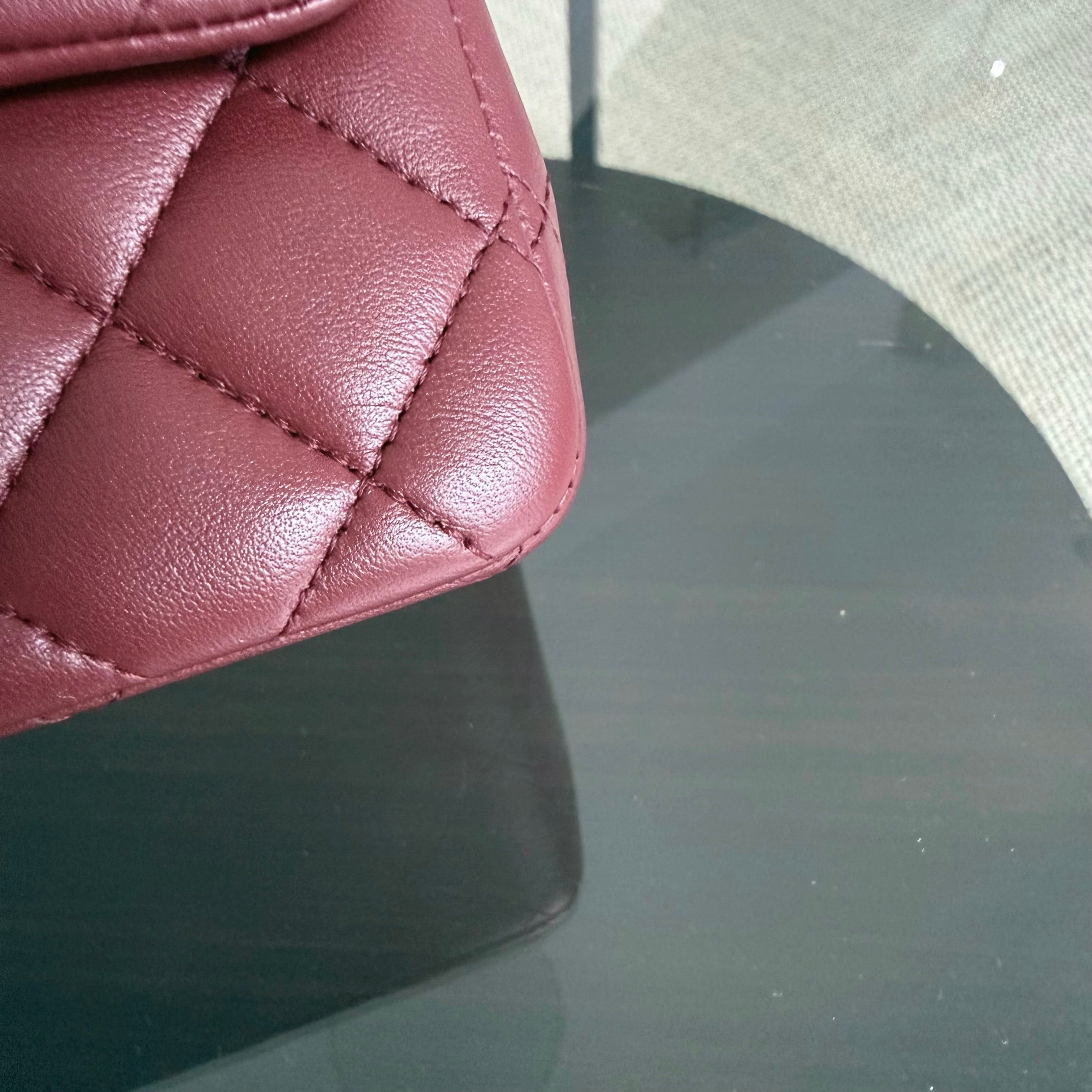 Chanel Classic Flap Mini Square - Lambskin Quilted Burgundy Silver Hardware Series 28