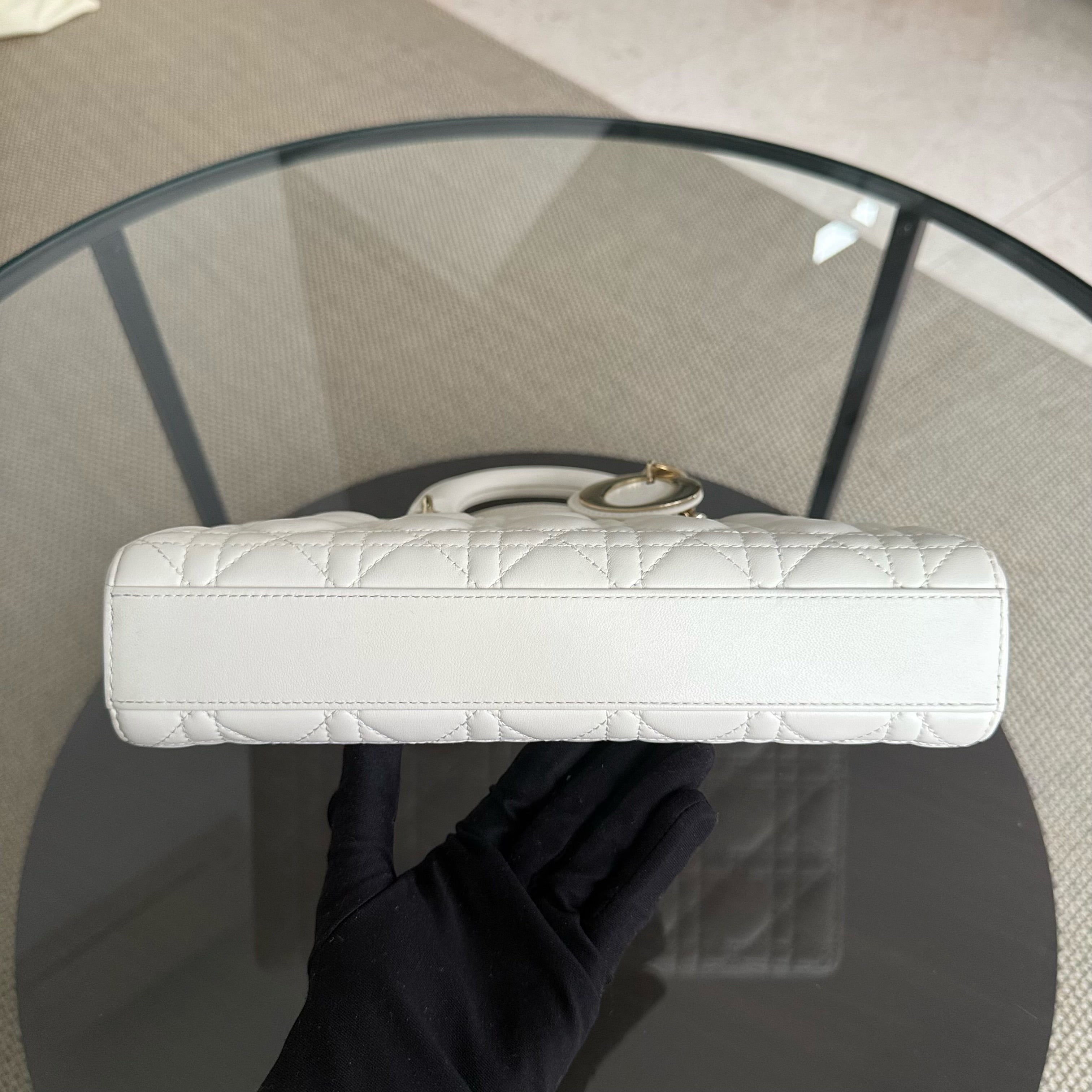 Dior D-Joy Medium - Cannage Lambskin White Gold Hardware