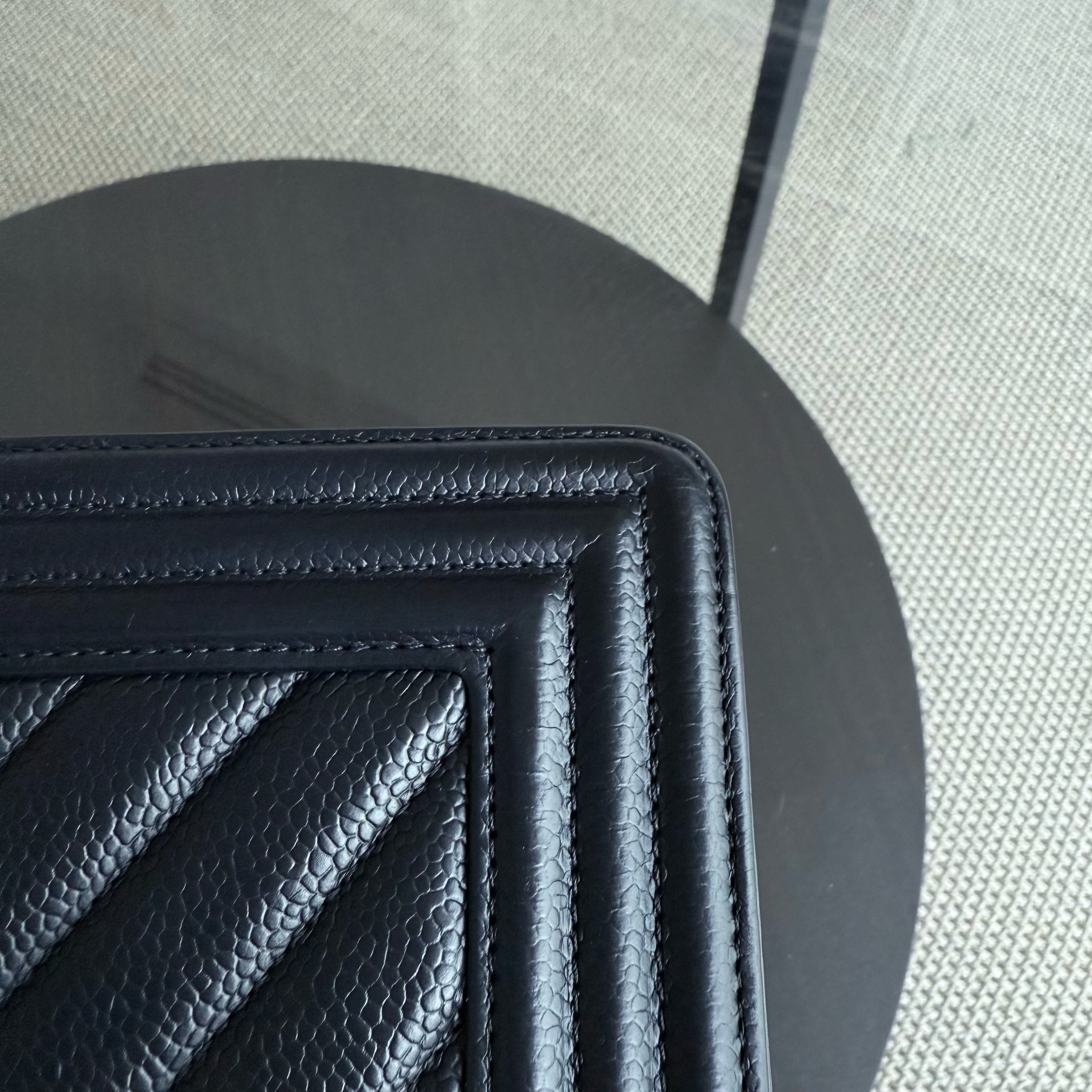Chanel Boy Medium - Caviar 25CM Chevron Black Ruthenium Silver Hardware Series 29
