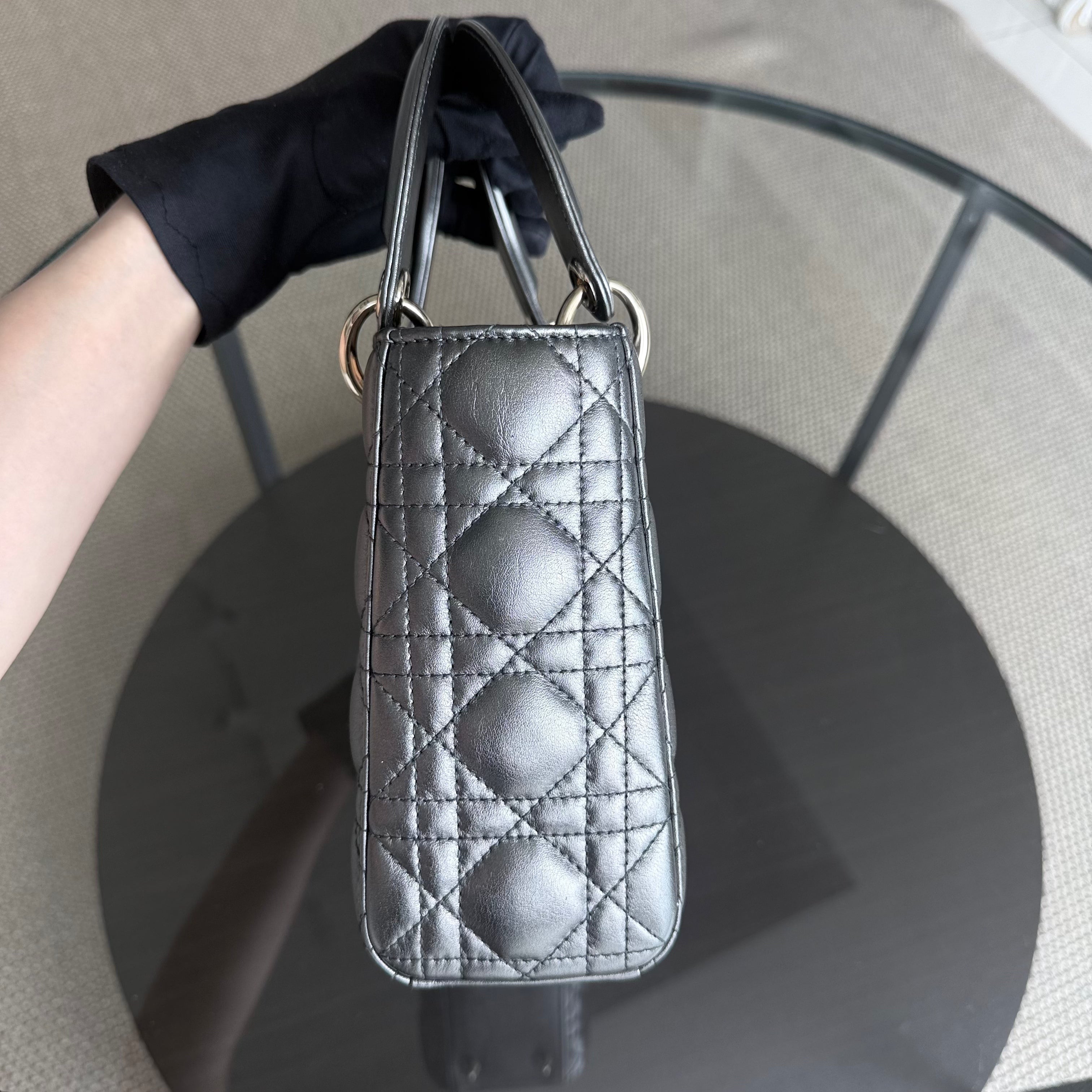 Dior Lady Small MyABC - Cannage calfskin Metallic Dark Grey Gunmetal Gold Hardware ABC