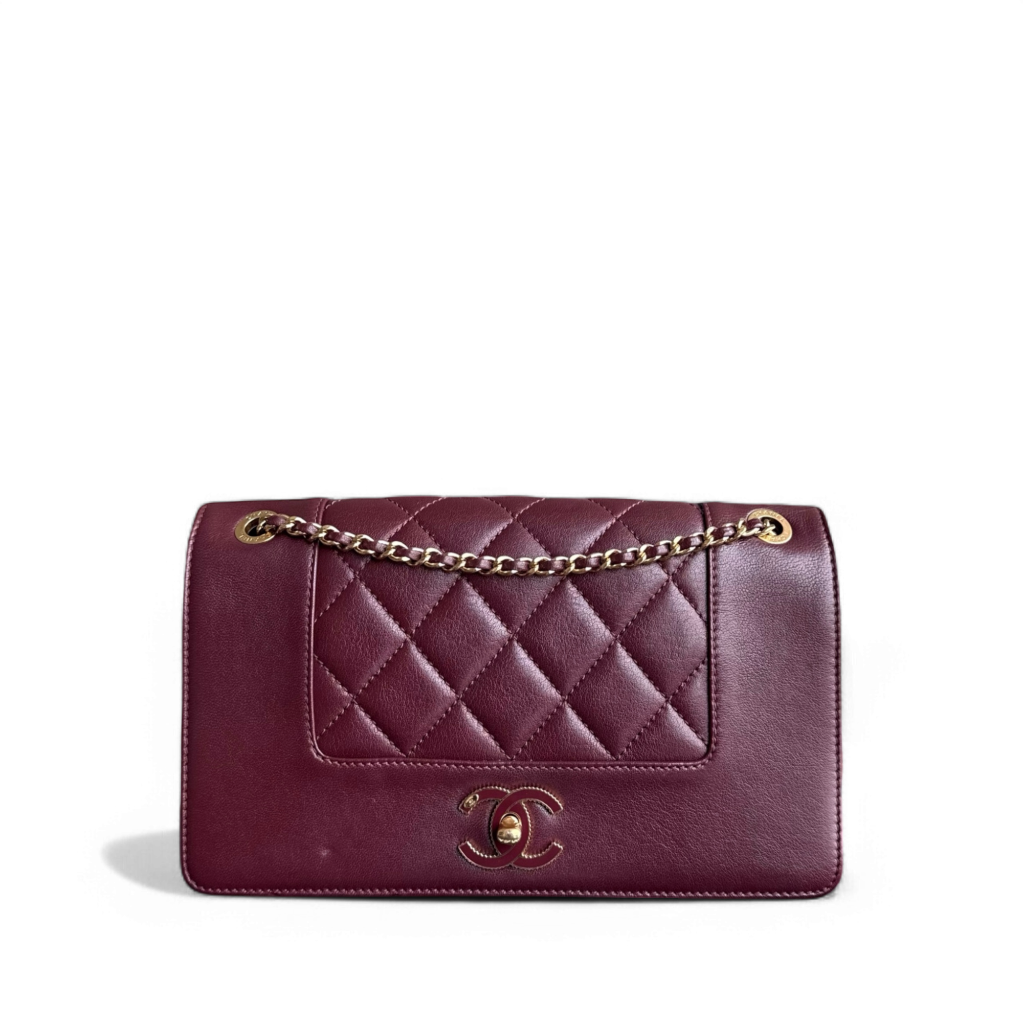 Chanel Mademoiselle Seasonal Flap - 25CM Quilted Lambskin Burgundy Gold Hardware Series 23