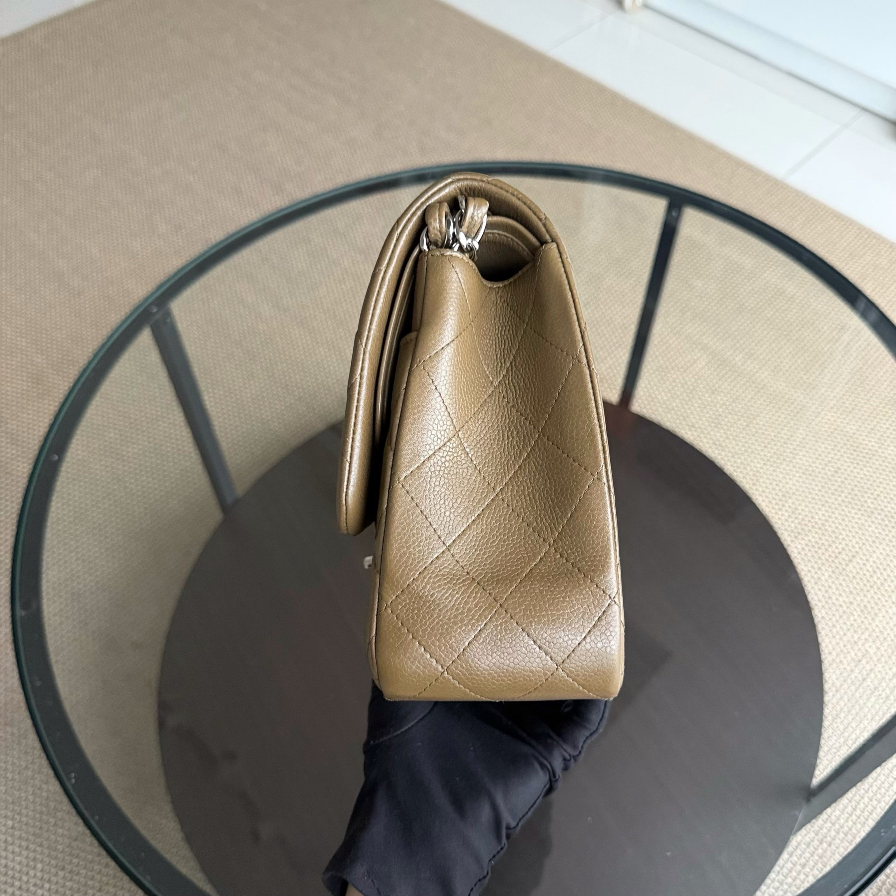Chanel Classic Flap Jumbo - Caviar Quilted Double Flap Olive Green Silver Hardware Series 16