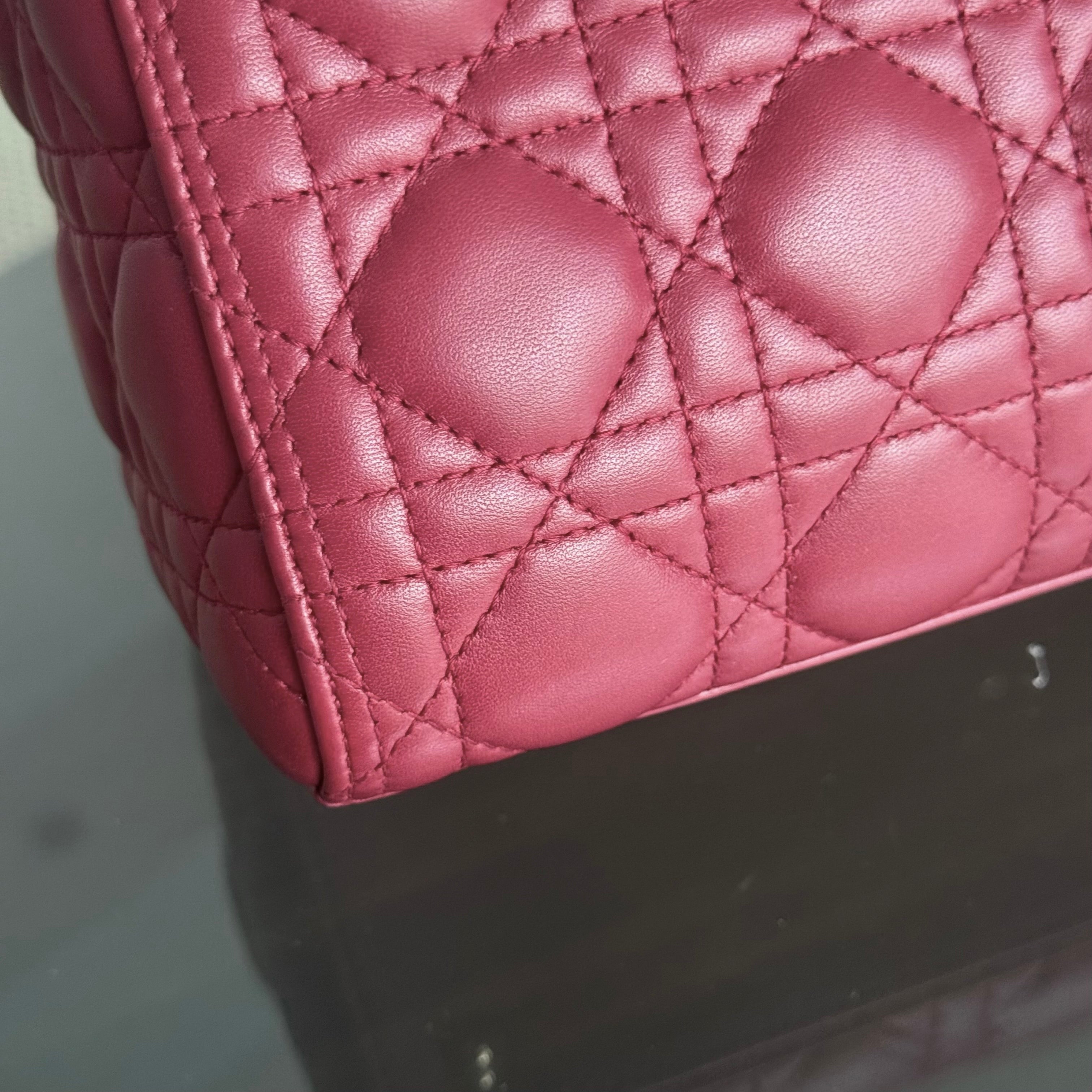 Dior Lady Medium - Cannage Lambskin Burgundy Dark Red Gold Hardware Adjustable Strap