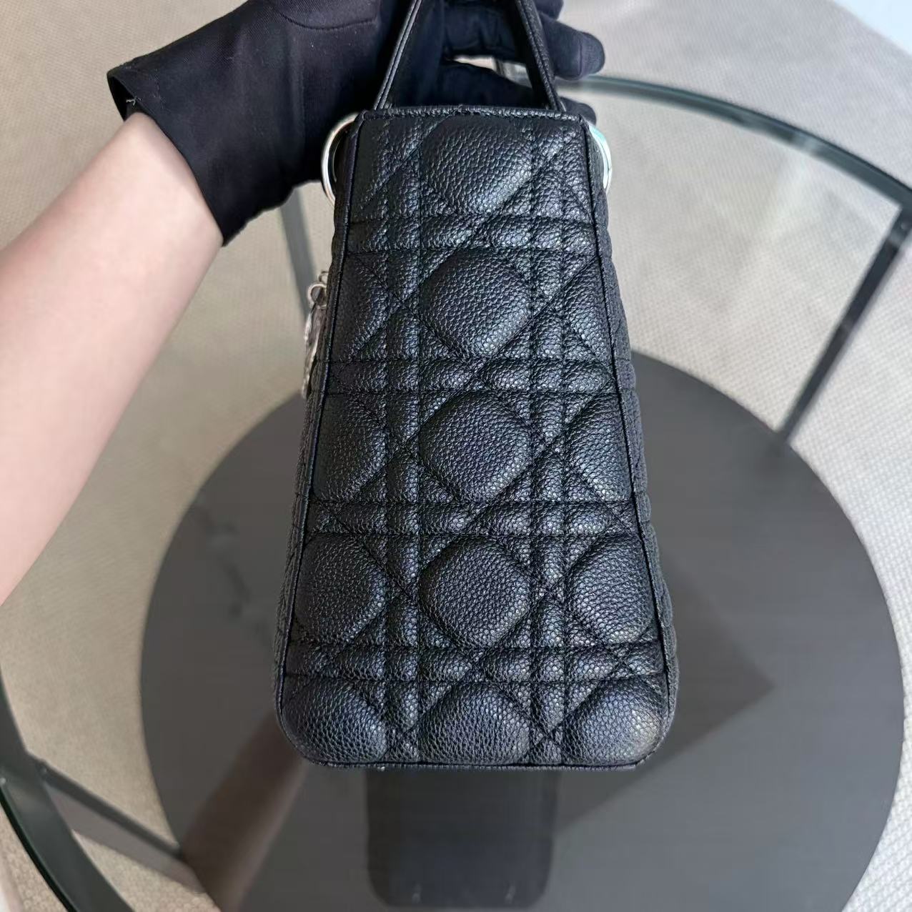 *Rare Caviar* Dior Lady Medium - Grained Calfskin Cannage Black Silver Hardware