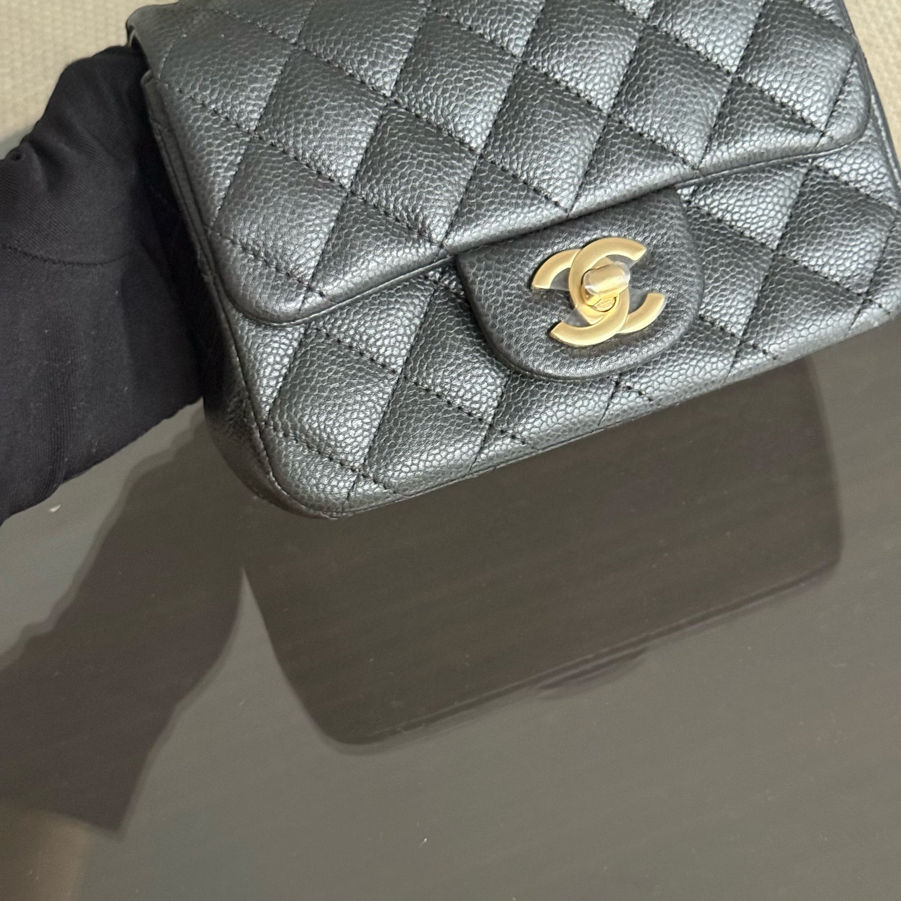 Chanel Classic Flap Mini Square - Caviar Quilted Black Gold Hardware Series 25