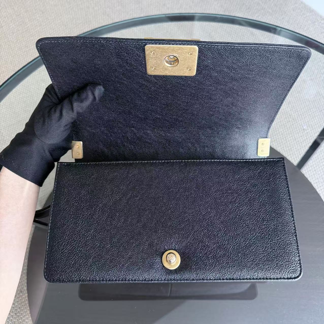 Chanel Boy Medium - Caviar 25CM Chevron Black Gold Hardware Series 26