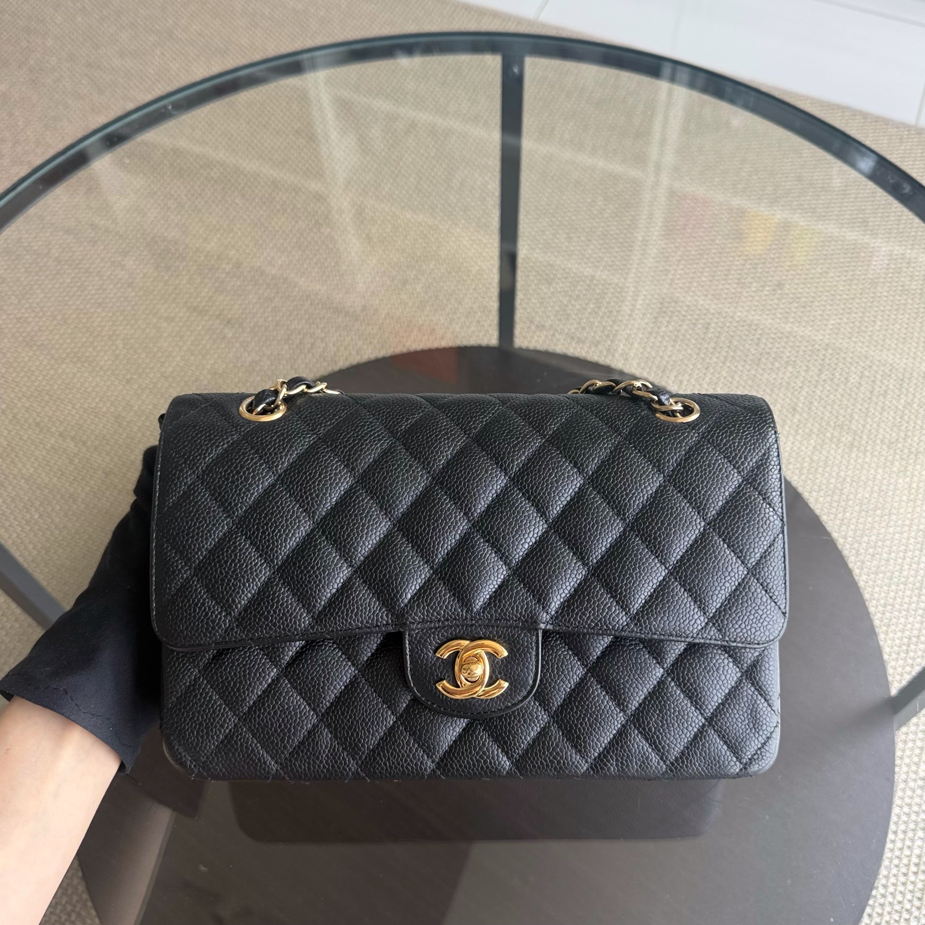 Chanel Classic Flap Medium - Caviar 25CM Quilted Grained Calfskin Black Gold Hardware Series 13