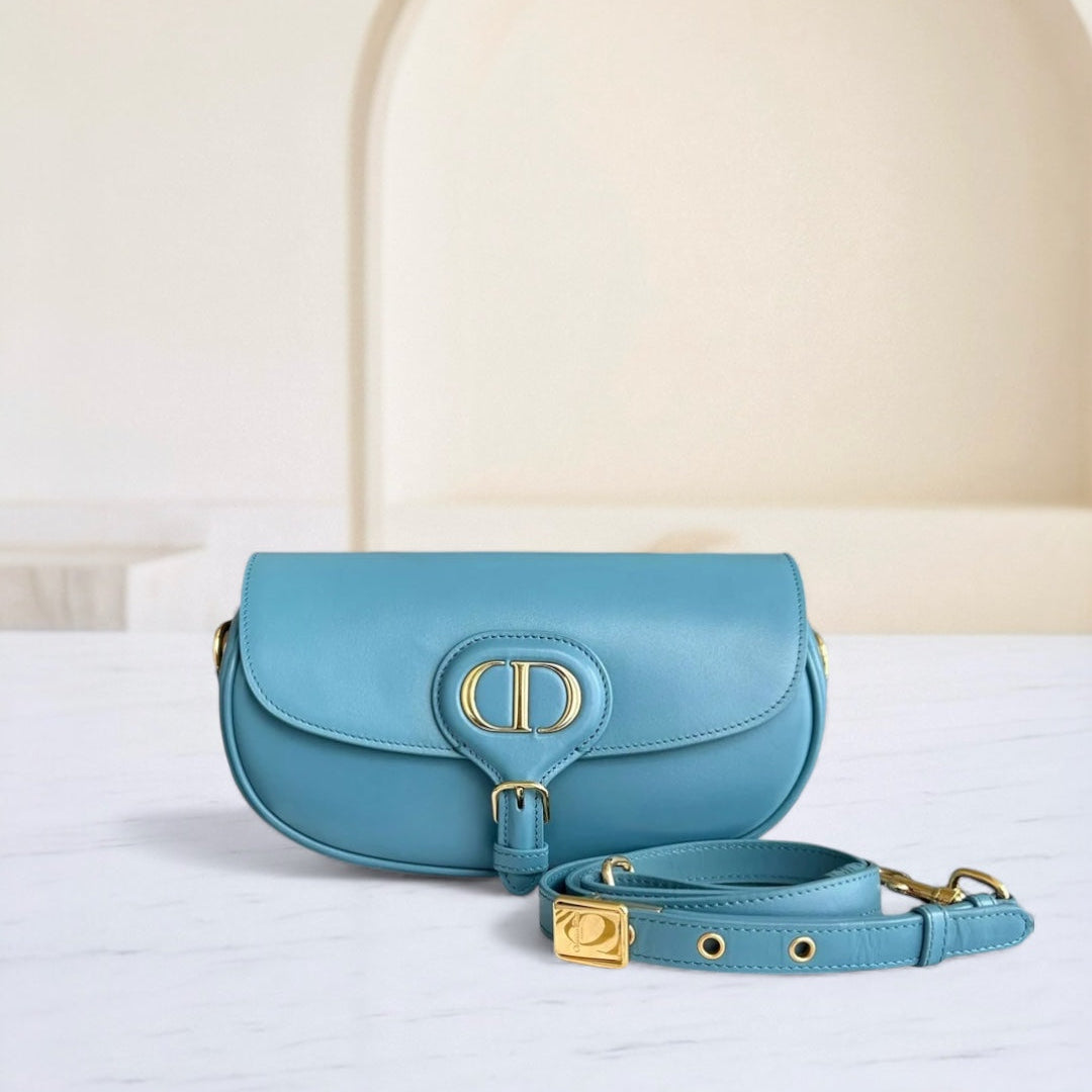 Dior Bobby East West - Smooth Calfskin Shoulder Bag Blue Gold Hardware