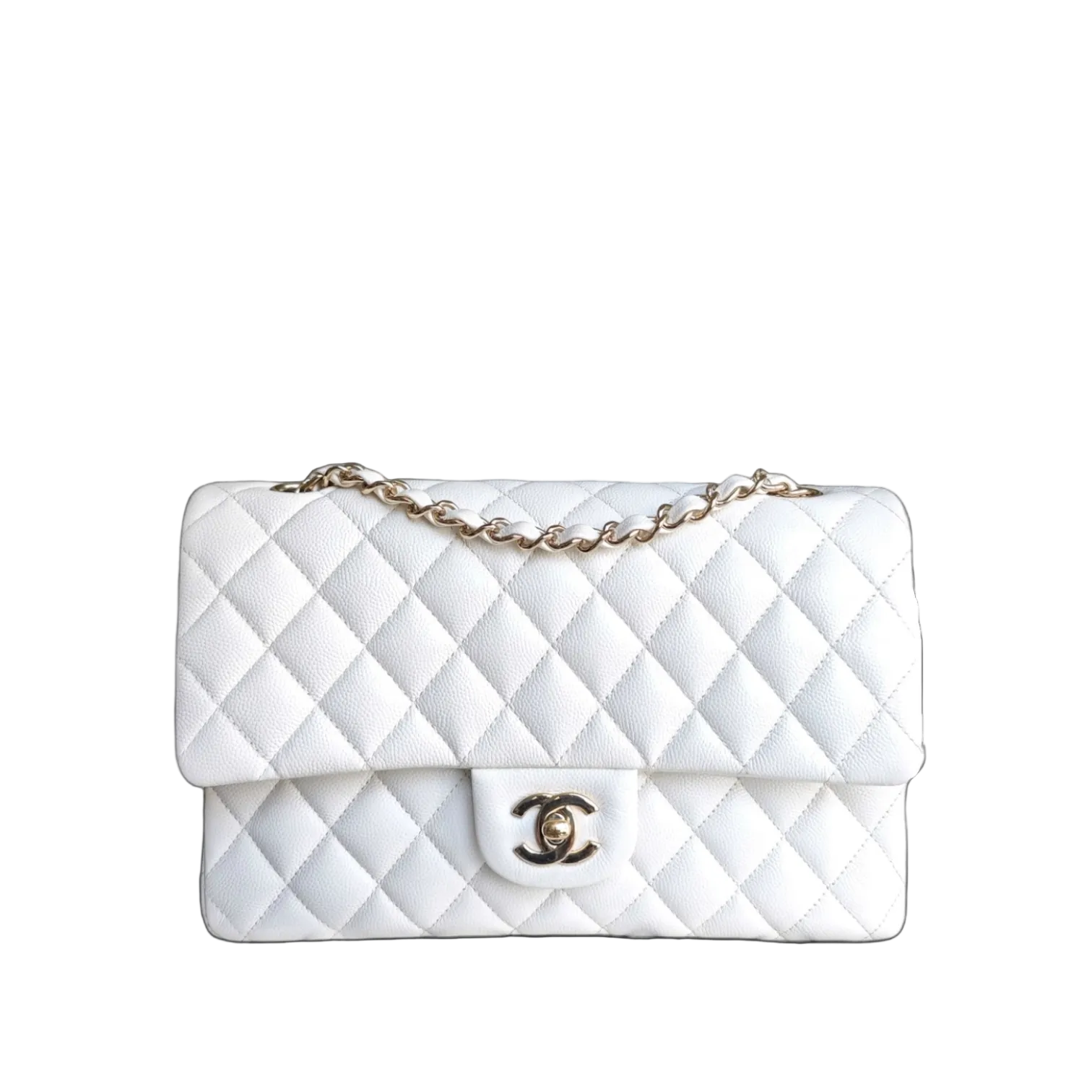 Chanel Classic Flap Medium - 25CM Quilted Caviar White Gold Hardware Series 30