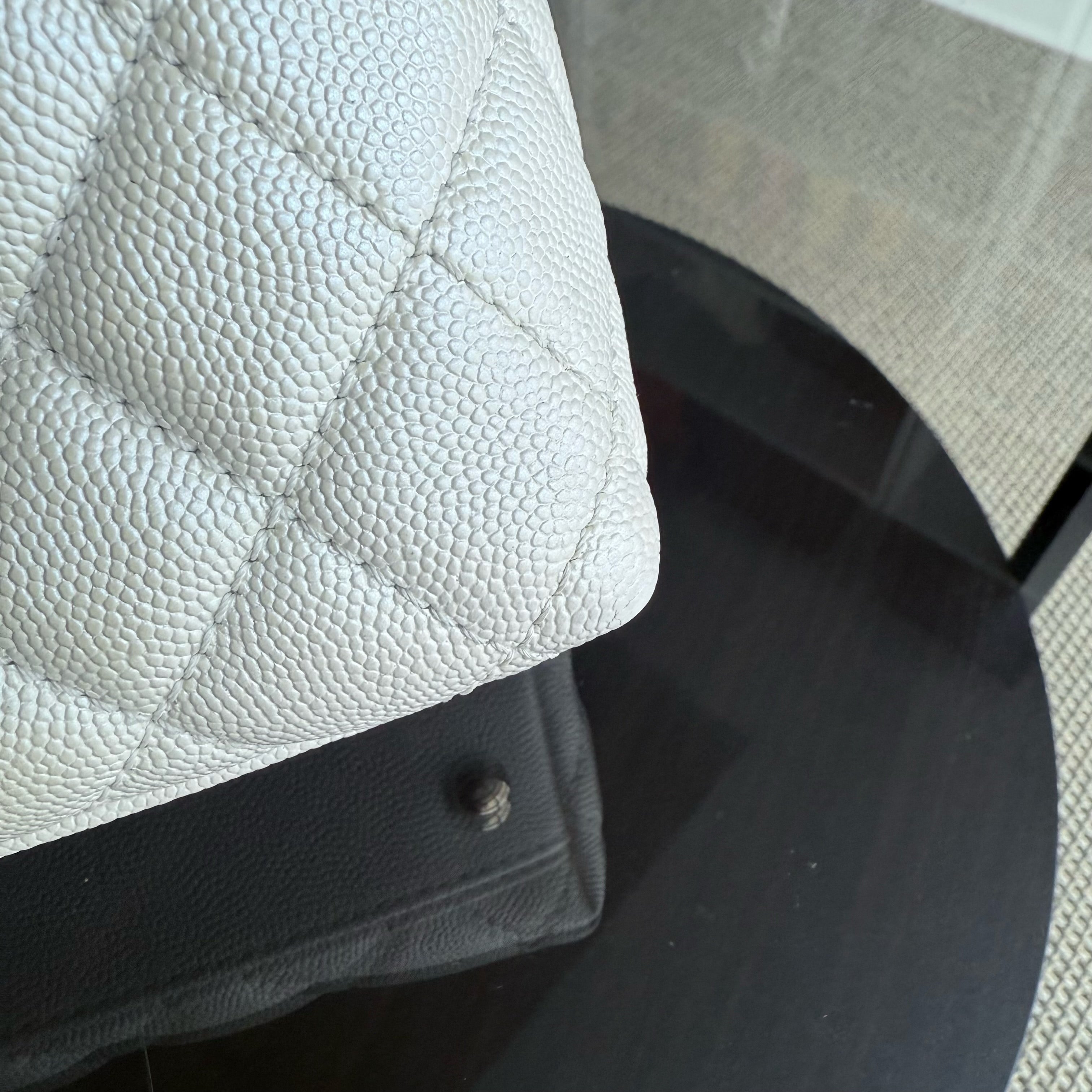 Chanel Coco Handle Medium - Caviar 29CM Quilted Irridescent Pearl White Gold Hardware Series 30