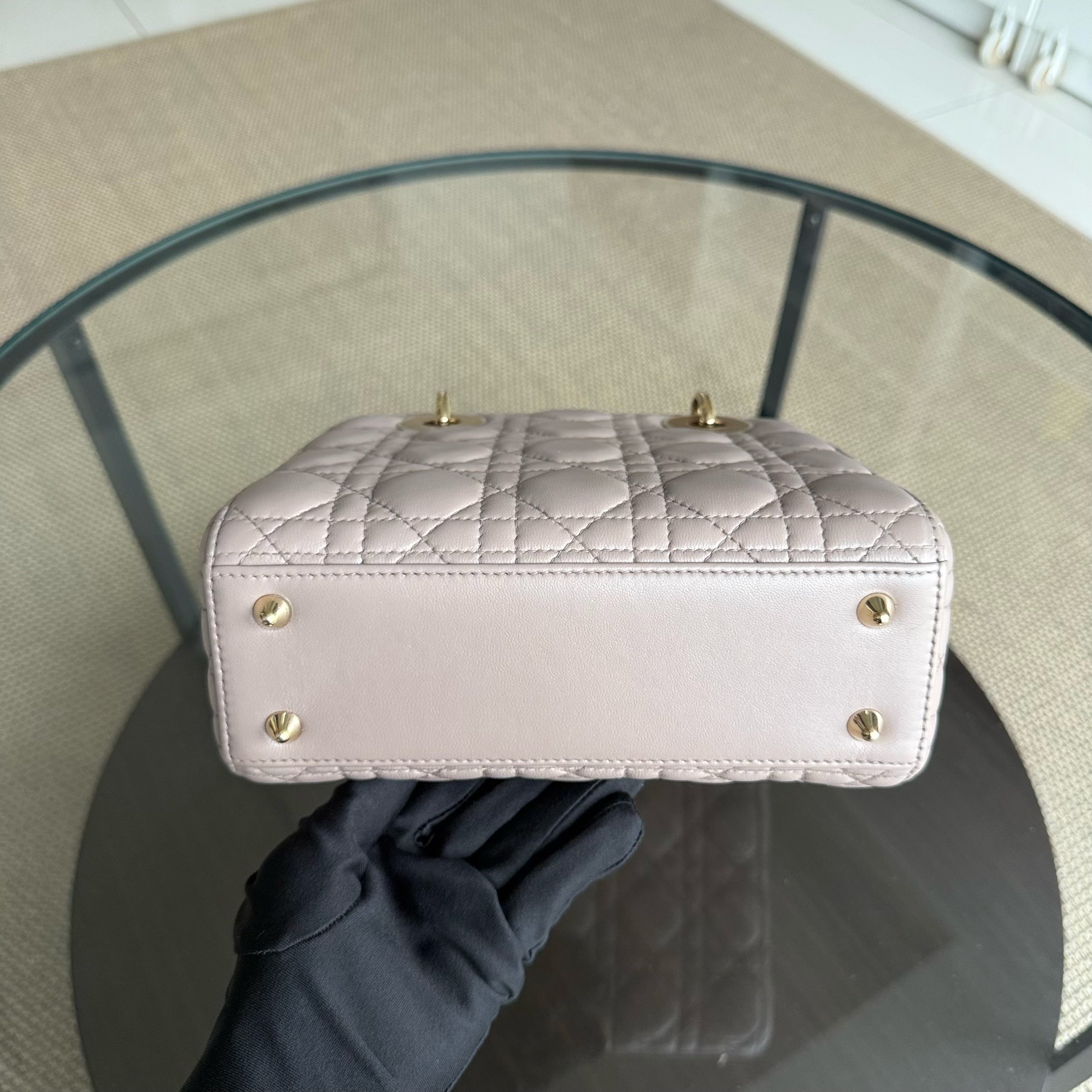 Dior Lady Small Flap - Cannage Lambskin Blush Pink Beige Gold Hardware