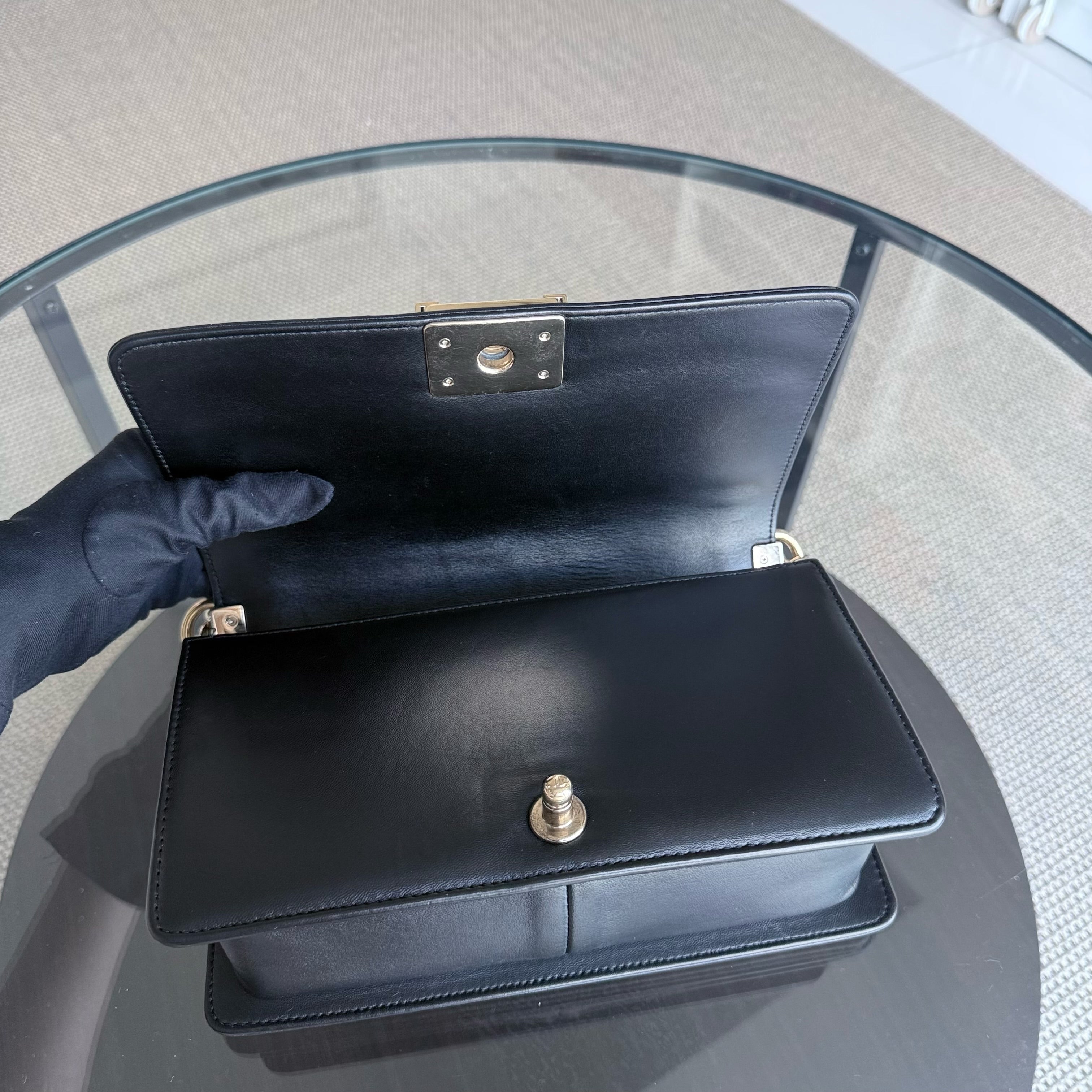 Chanel Boy Medium - 25CM Chevron Calfskin Black Aged Gold Hardware Series 23