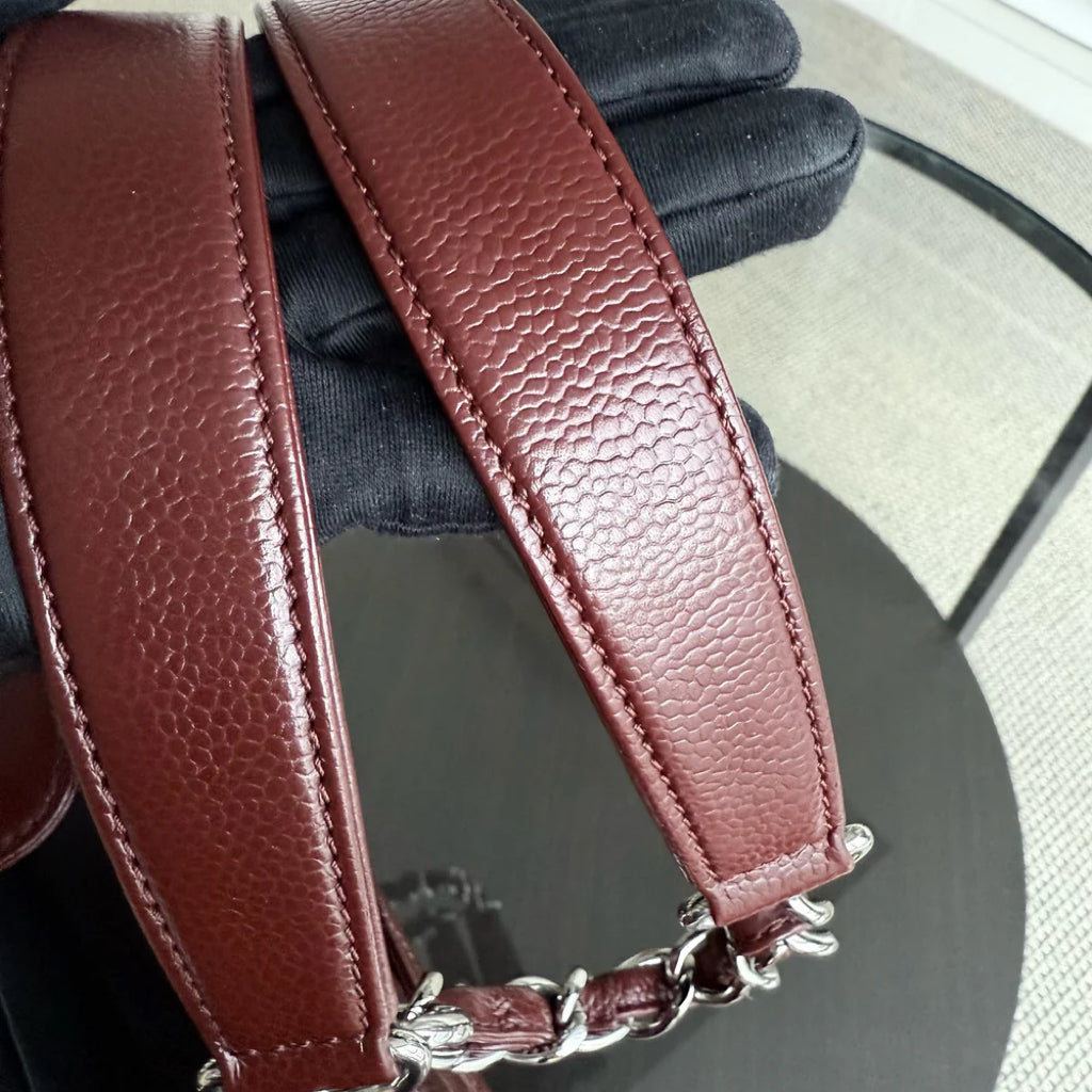 Chanel Caviar PST Petite Shopping Tote Quilted Grained Calfskin Burgundy Silver Hardware Series 18