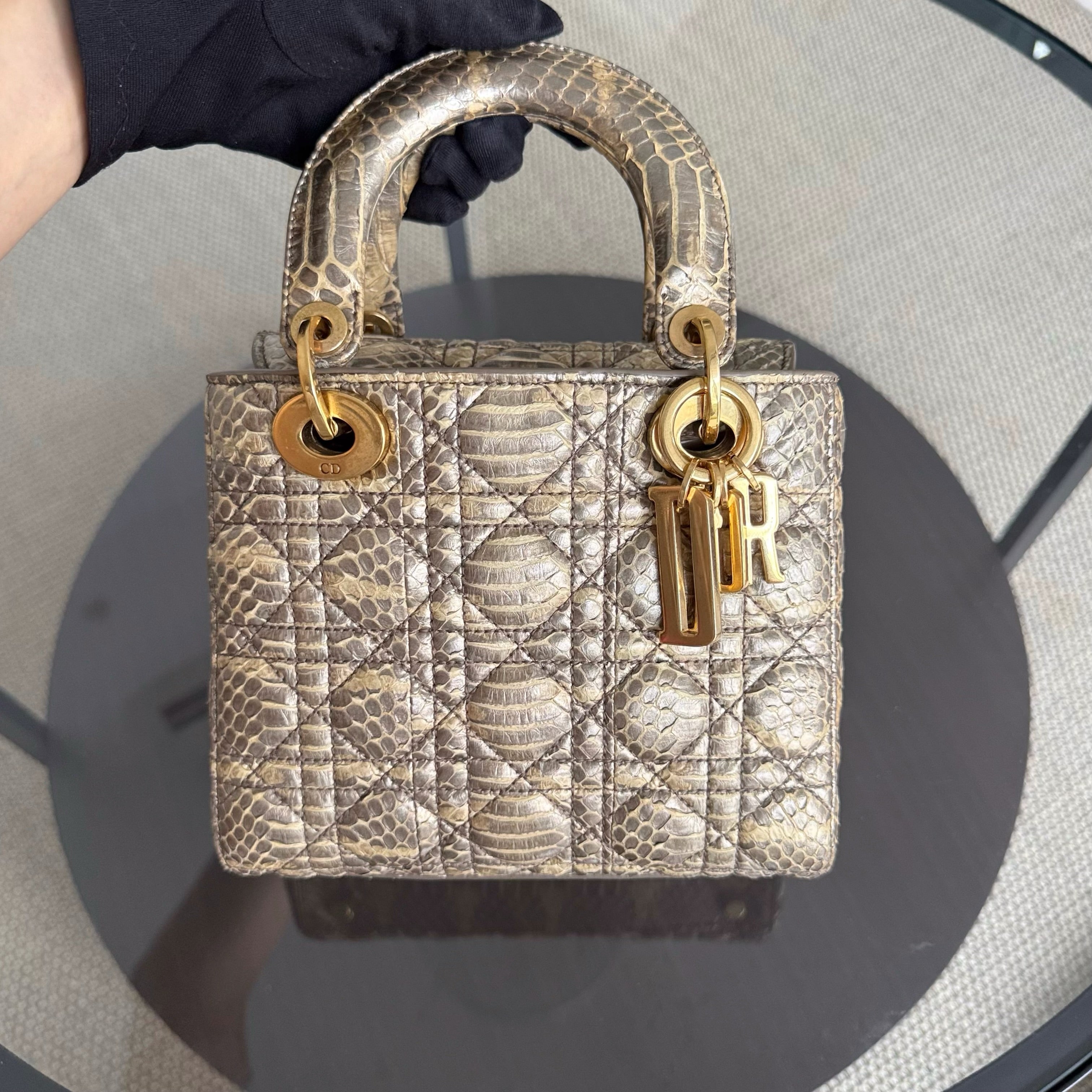 Dior Lady Small Flap - Cannage Gold Python Gold Hardware