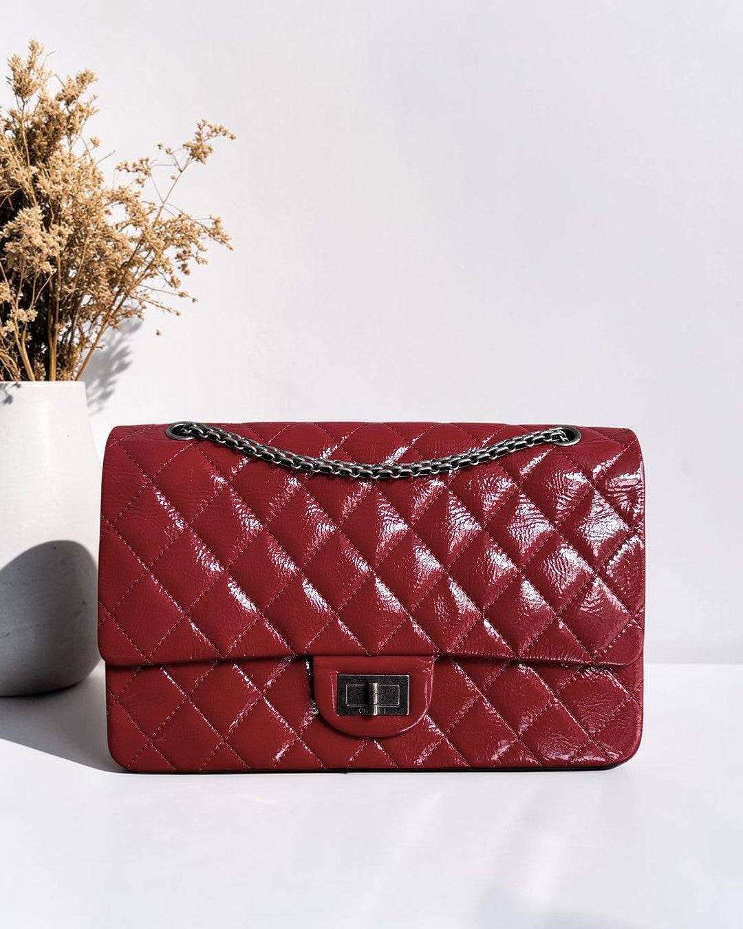 Chanel 2.55 Reissue 227 - Quilted Aged Glazed Calfskin Red Silver Hardware Series 14