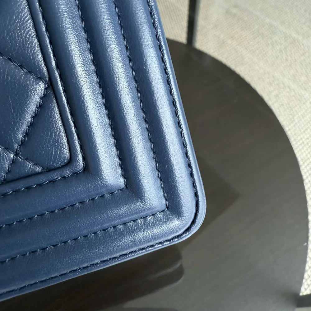 Chanel Boy Medium - 25CM Quilted Lambskin Dark Blue Gold Hardware Series 21