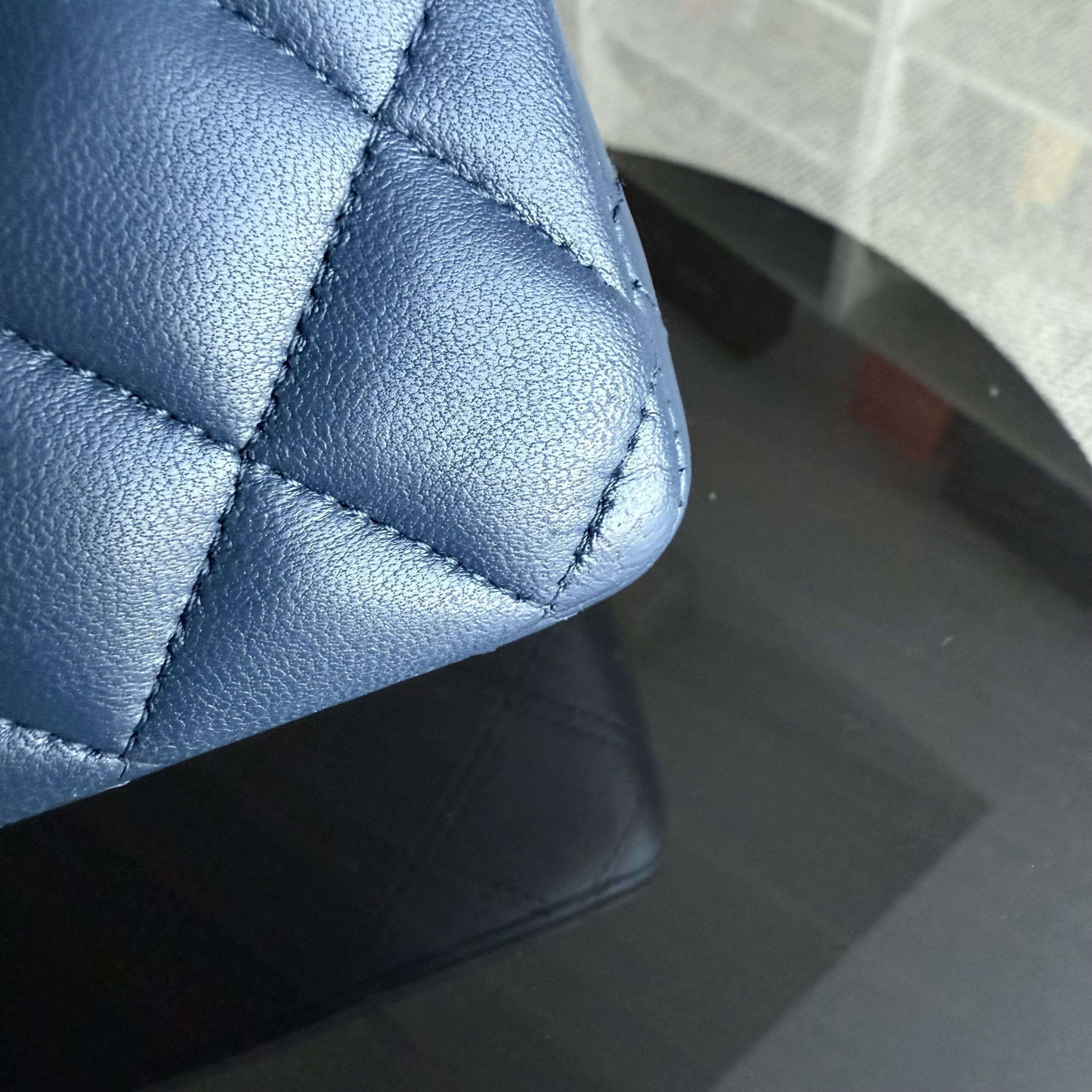 Chanel Classic Flap Medium - 25CM Quilted Lambskin Dark Blue Silver Hardware Series 22