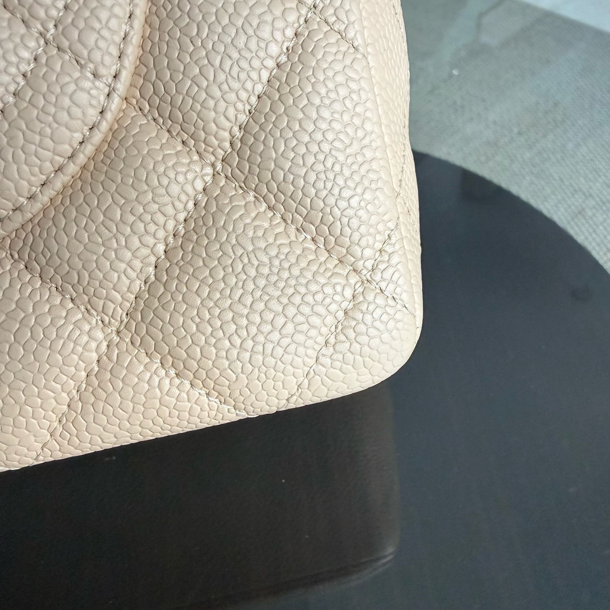 Chanel Classic Flap Jumbo - Caviar 30CM Single Flap Quilted Beige Gold Hardware Series 12